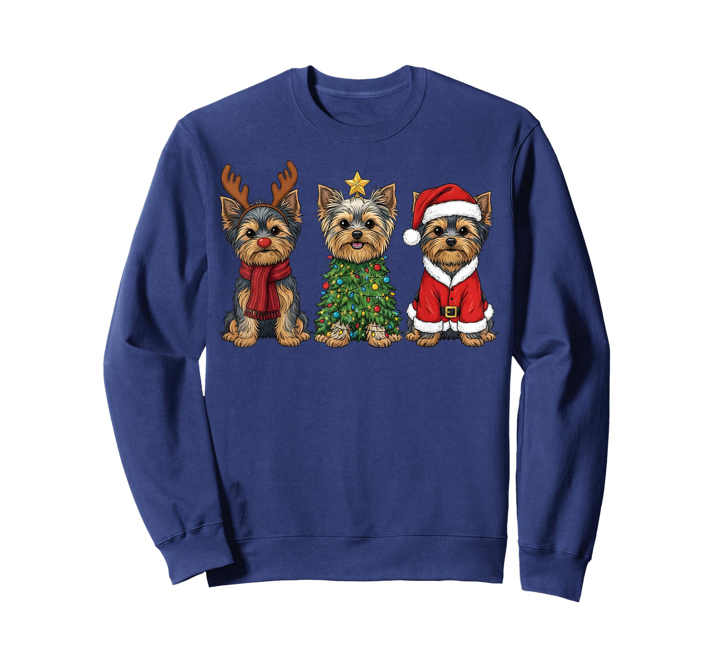Retro Christmas Yorkshire Terrier Santa Reindeer Dog Lover T-Shirt