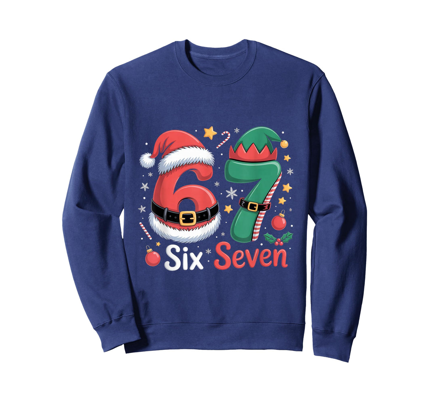 Funny 6 7 Meme Elf Santa Christmas Six Seven Kid Women Men T-Shirt