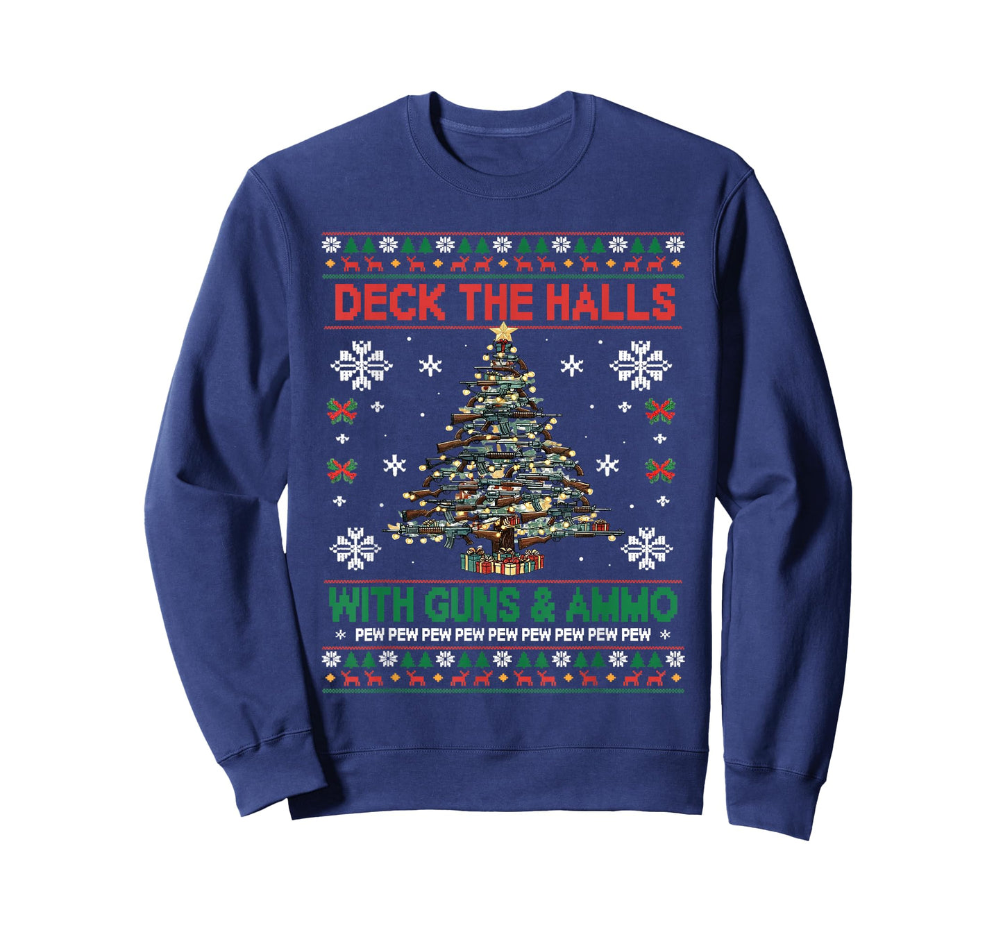 Retro Deck The Halls with Guns & Ammo Funny Christmas T-Shirt