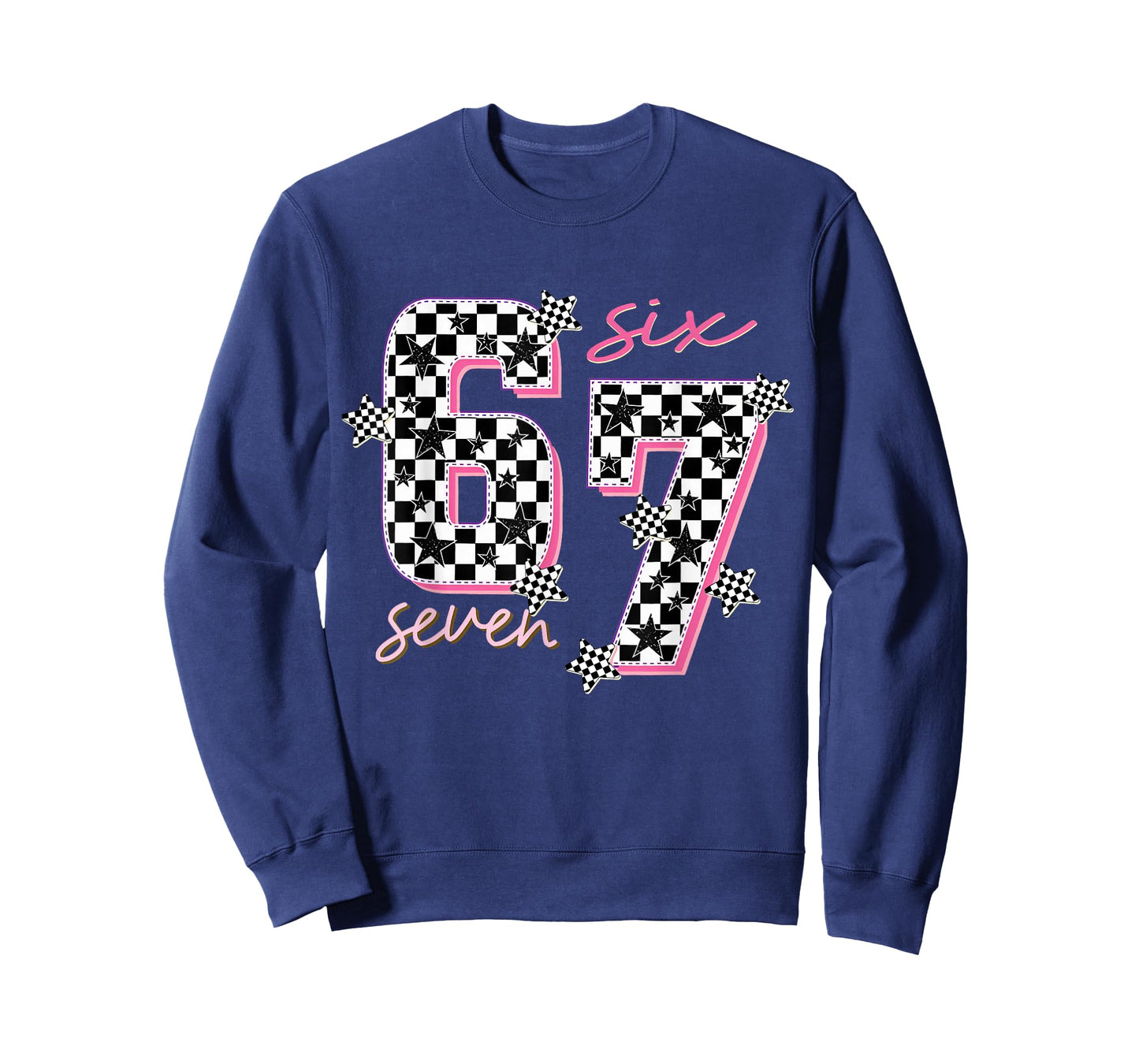 Funny Six Seven Meme Checkered 6 7 Saying Girls Kids T-Shirt