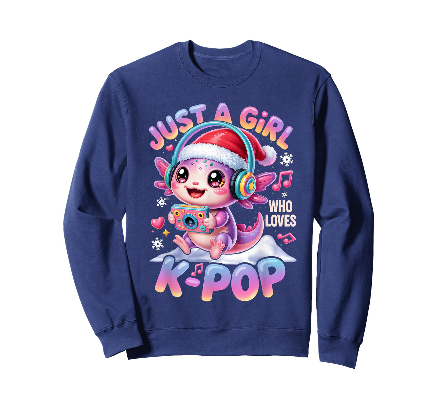 Just Girl Who Loves K-Pop Axolotl Santa Hat Christmas Anime T-Shirt
