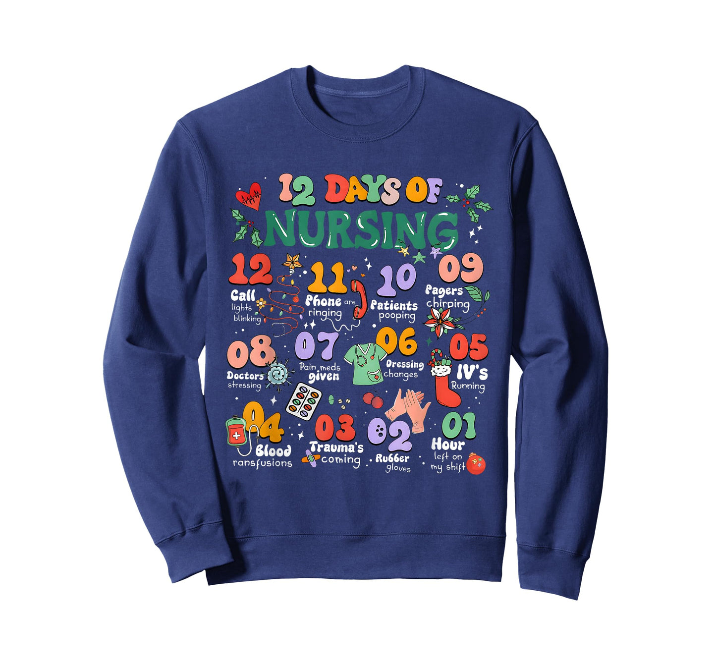 Vintage 12 Days of Nicu Nursing Christmas Nicu Nurse Crew T-Shirt
