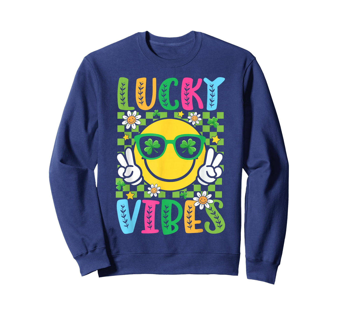 St Patricks Day Lucky Vibes Shamrock Irish Women Girls Kids T-Shirt