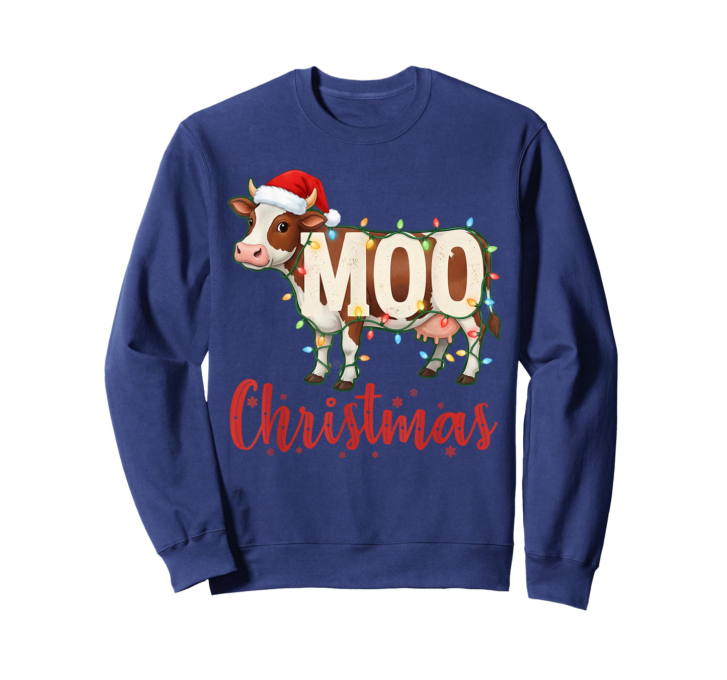 MOO Christmas Lights Funny Cow Lovers Cattle Famer Farming T-Shirt