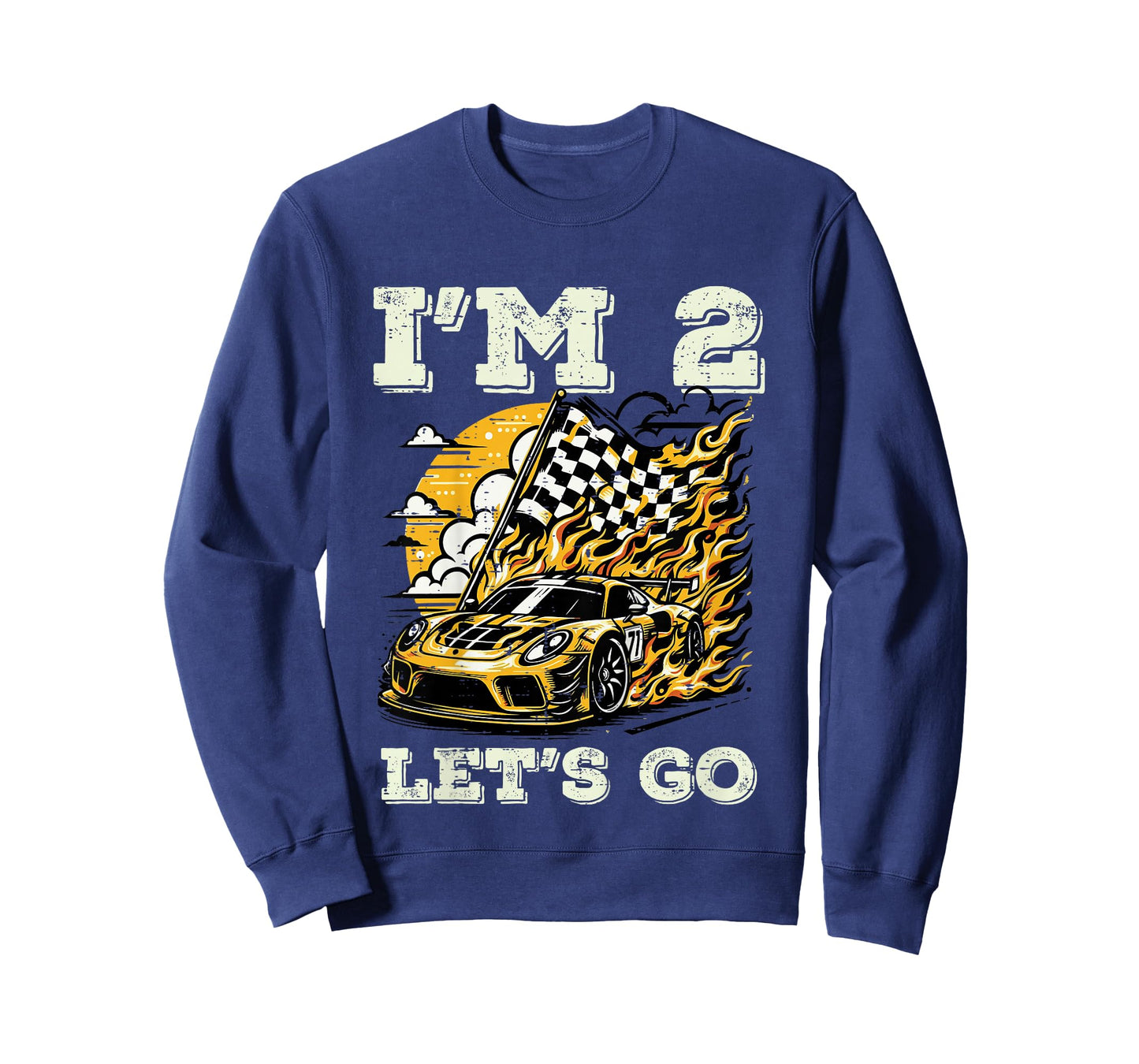 Kids Im 2 Lets Go Race Car Flag 2nd Birthday Boys Toddlers Kids T-Shirt
