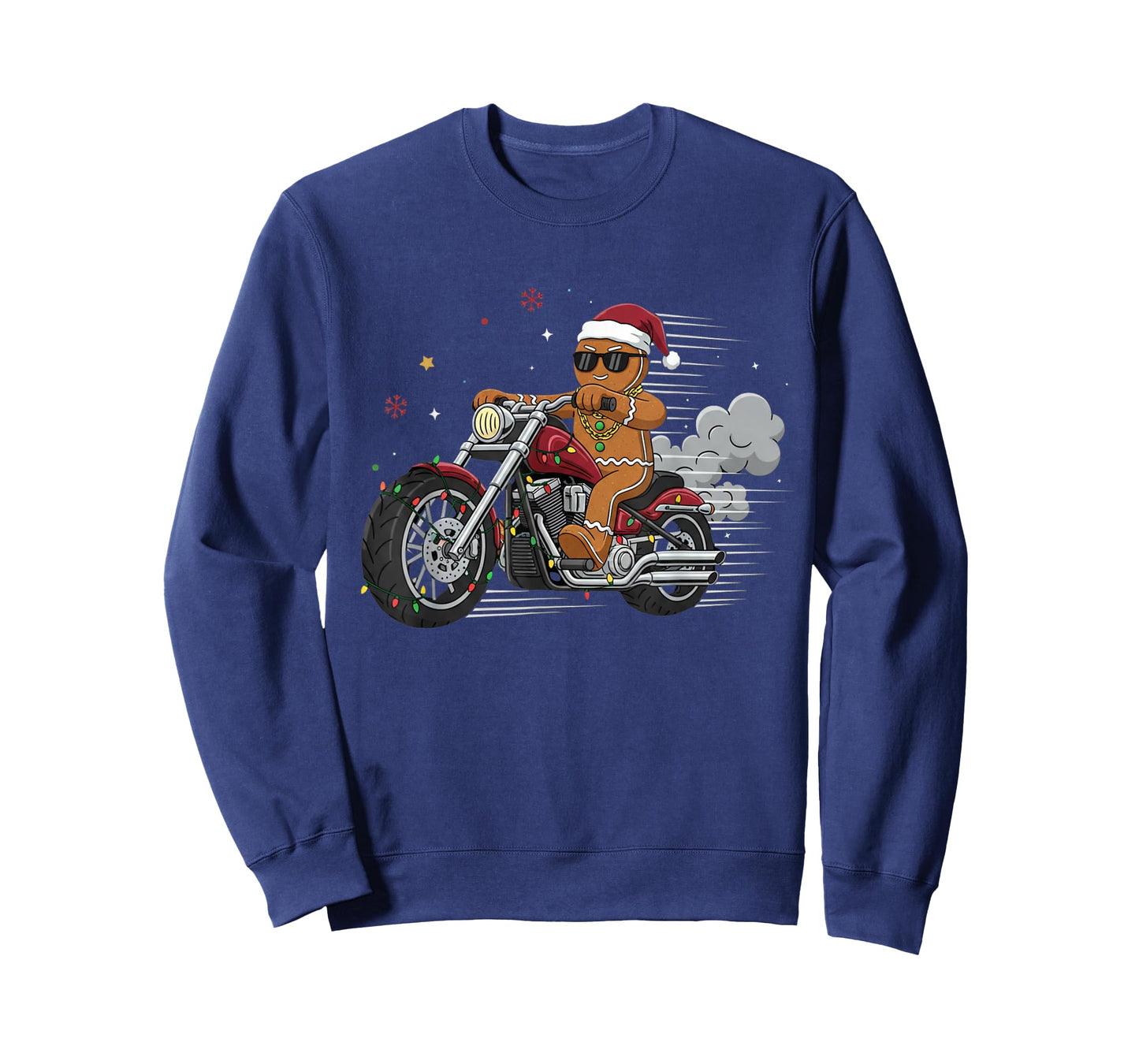 Funny Christmas Gingerbread Man Biker Riding a Motorcycle T-Shirt