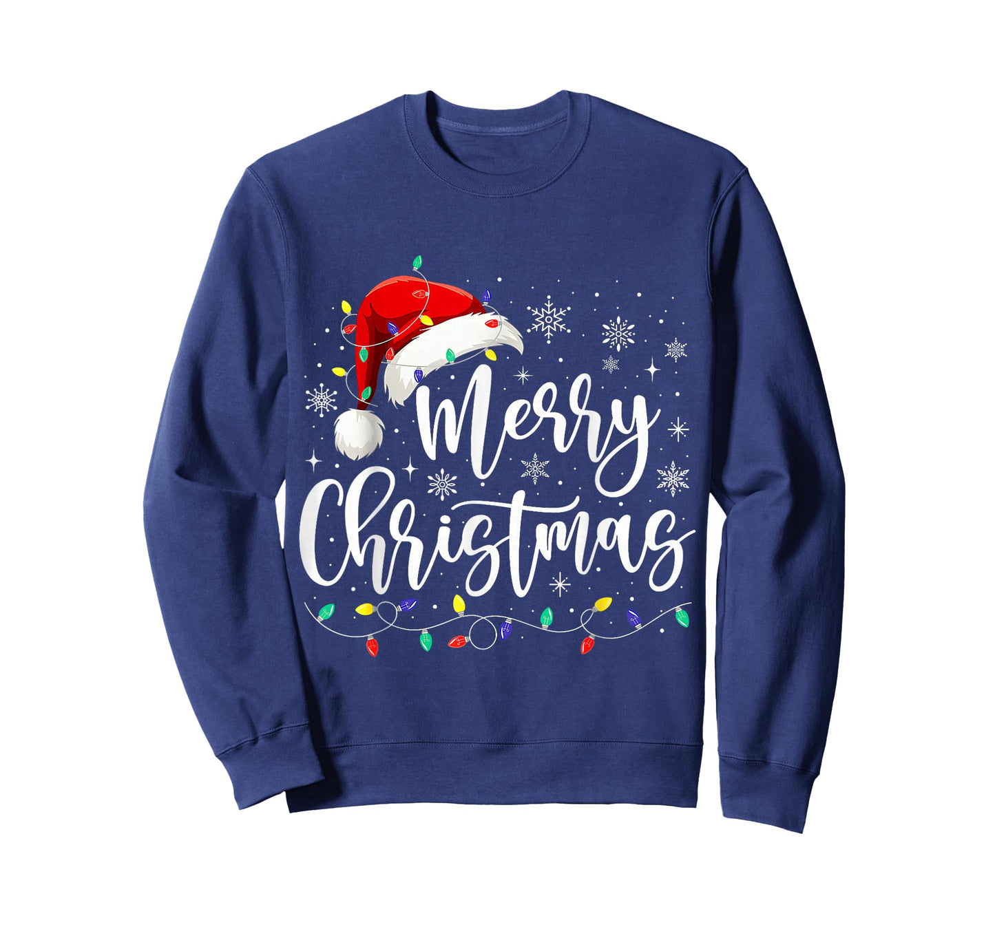 Merry Christmas Lights Red Santa Hat Xmas Family Men Women T-Shirt