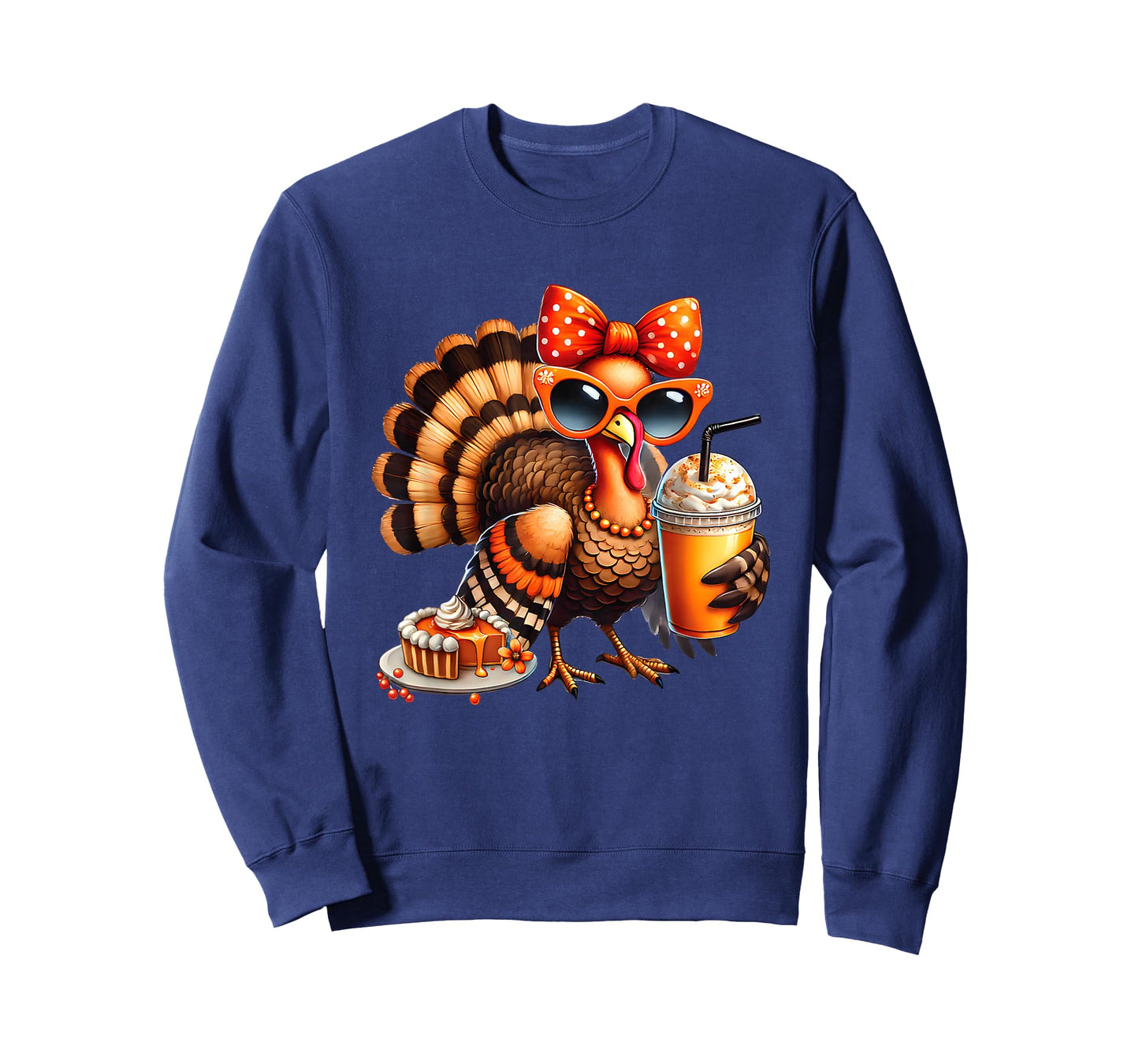 Turkey Drinking Coffee Bow Thanksgiving Womens Turkey Day T-Shirt