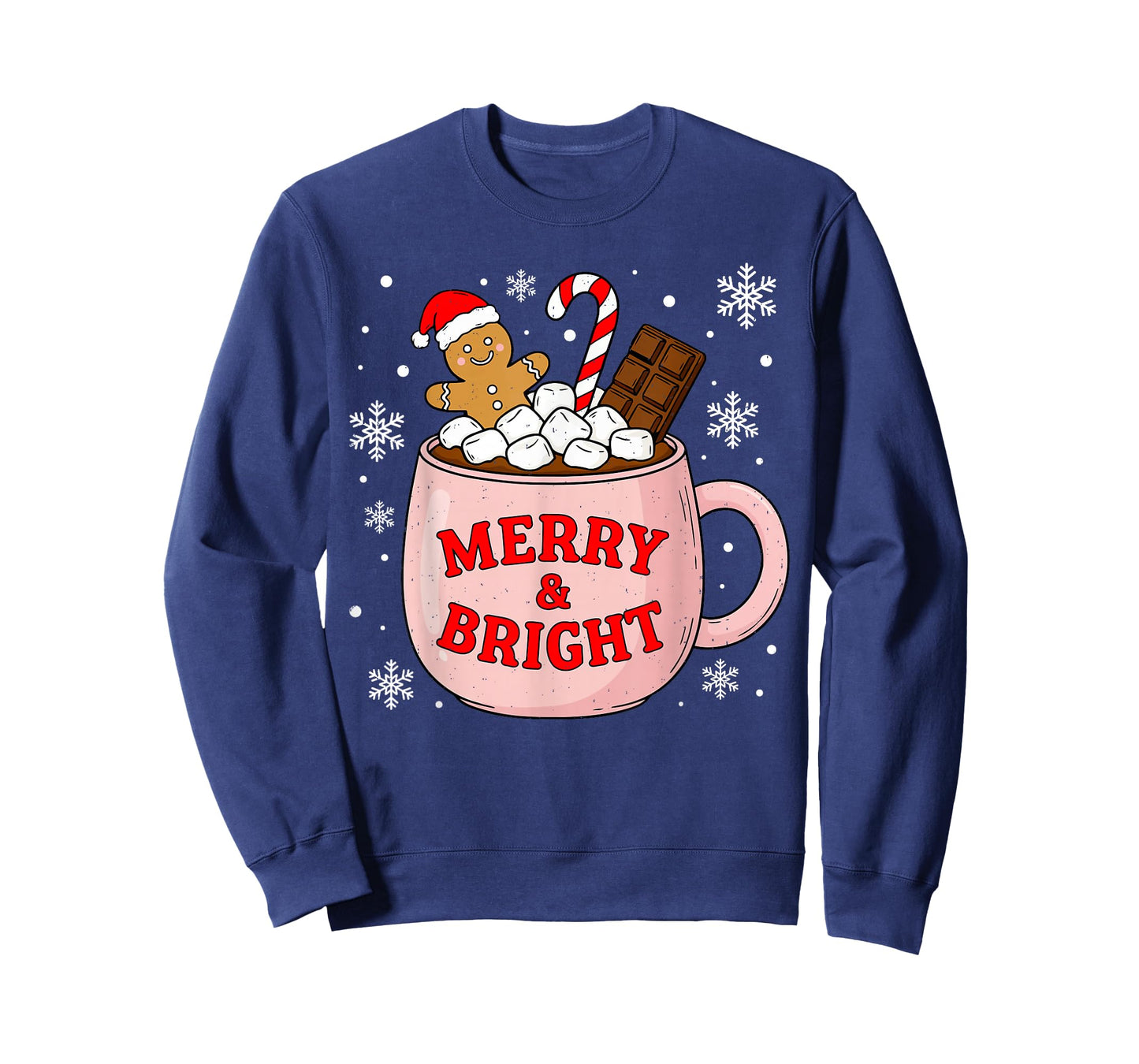 Merry and Bright Gingerbread Santa Hot Cocoa Christmas Xmas T-Shirt