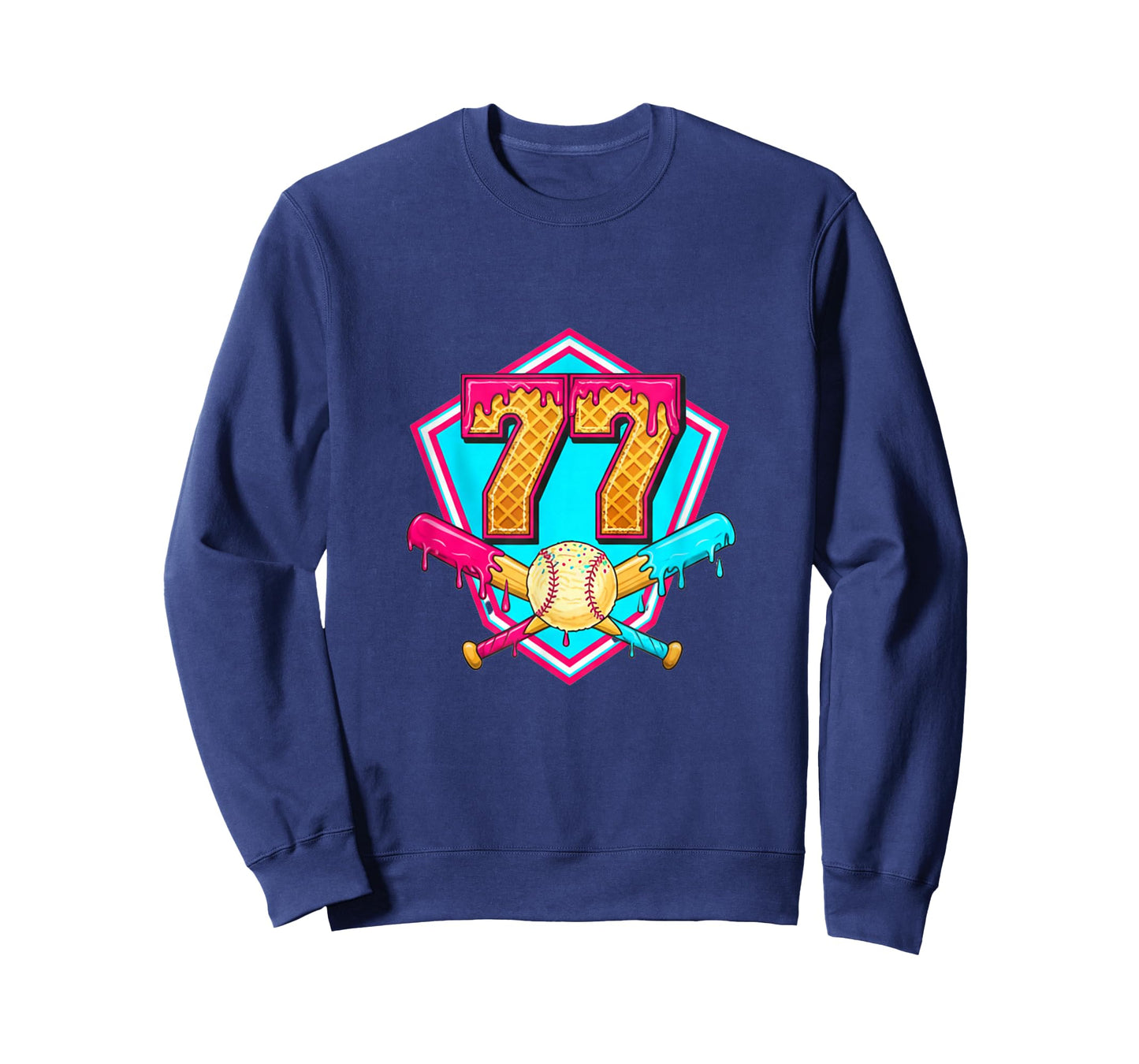 Baseball Drip Jersey Number 77 for Players & 77th Birthday T-Shirt