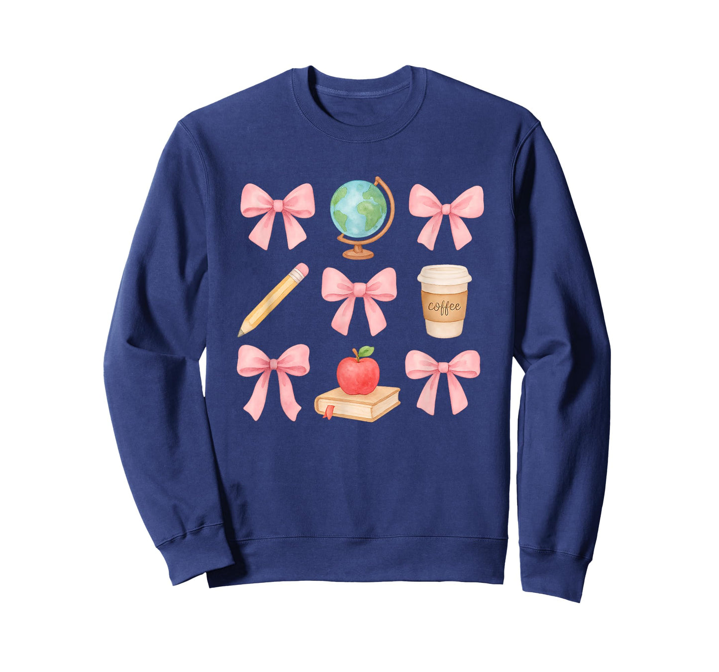 Cute Pink Bows Apple Globe Pencil Coffee Teacher Design T-Shirt