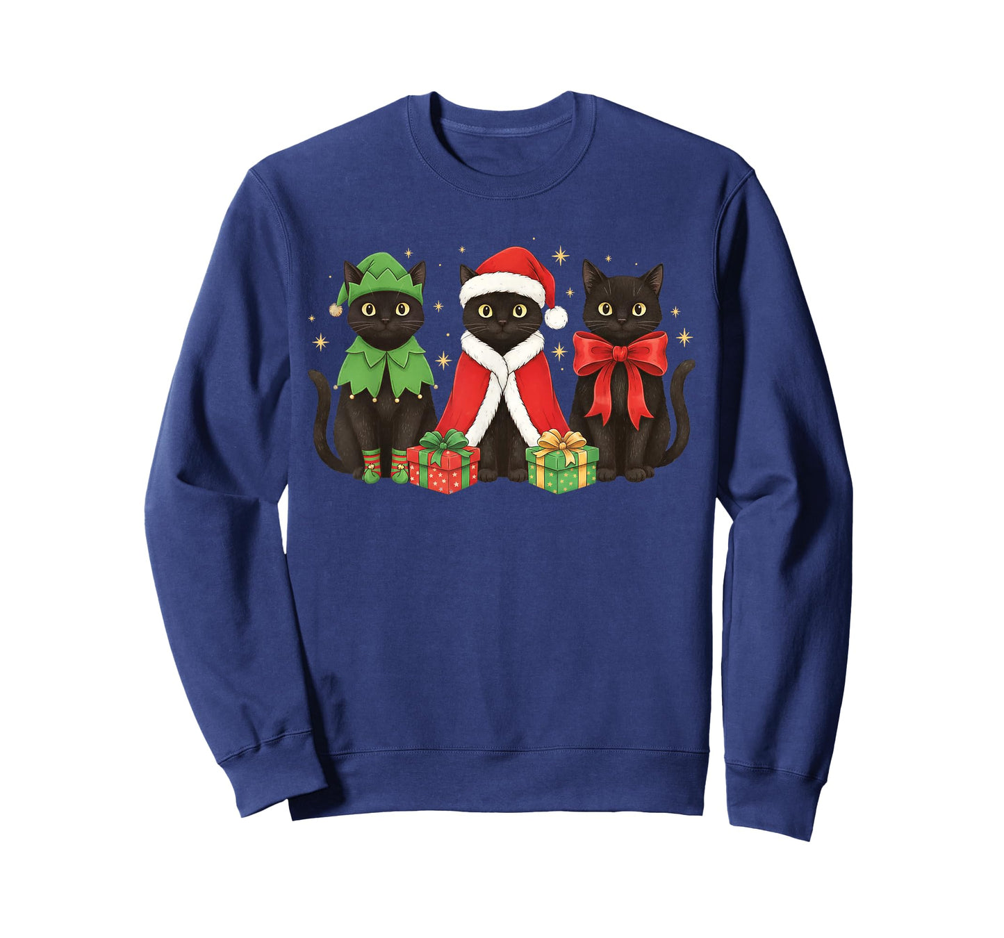 Retro Black Cat Christmas Holiday X-Mas Funny Santa Hat Elf T-Shirt