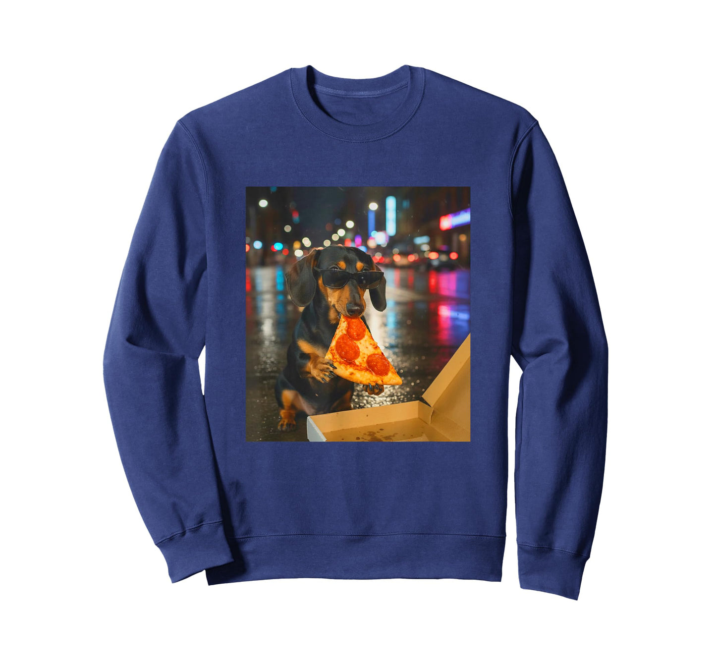 Funny Dachshund Dog Eating Pizza Meme Retro T-Shirt