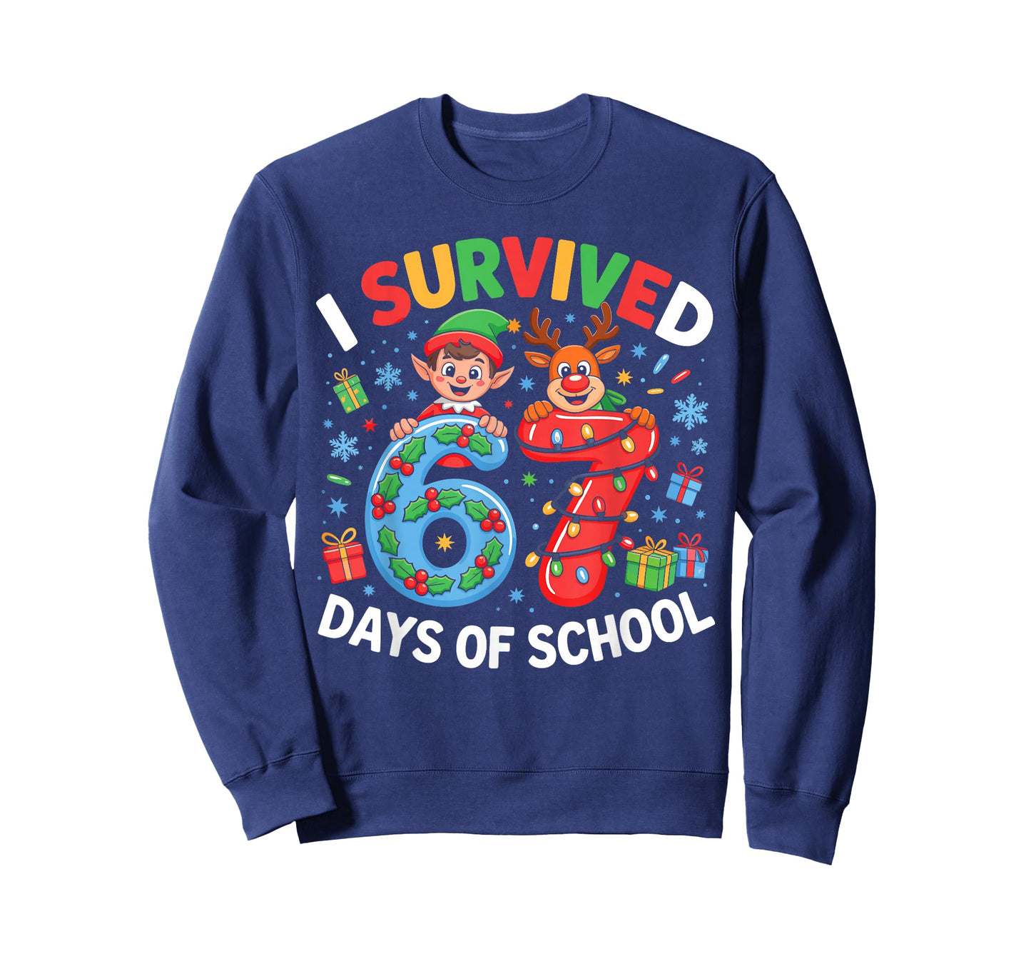 I Survived 67 Days of School Christmas Candy Cane Six Seven T-Shirt