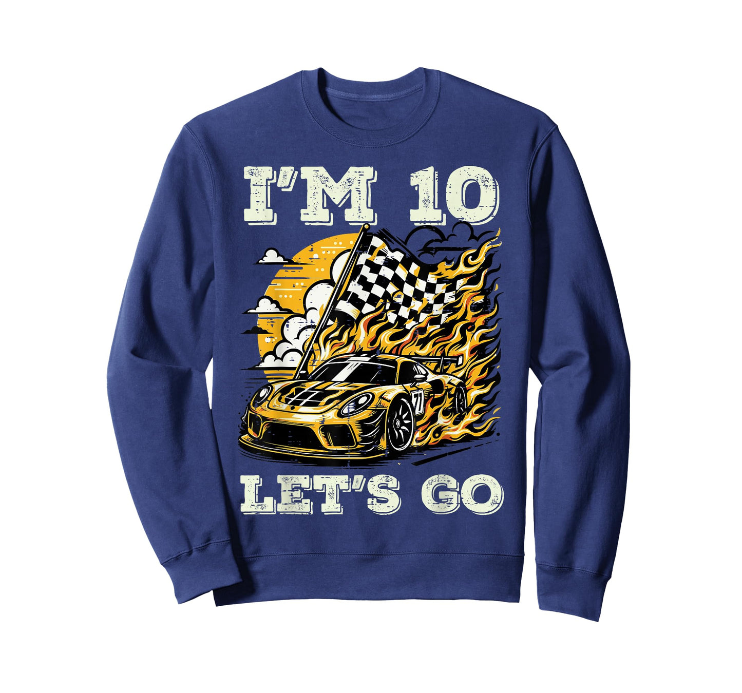 10th Birthday Race Car Flag Im 10 Years Old Bday Boys Kids T-Shirt