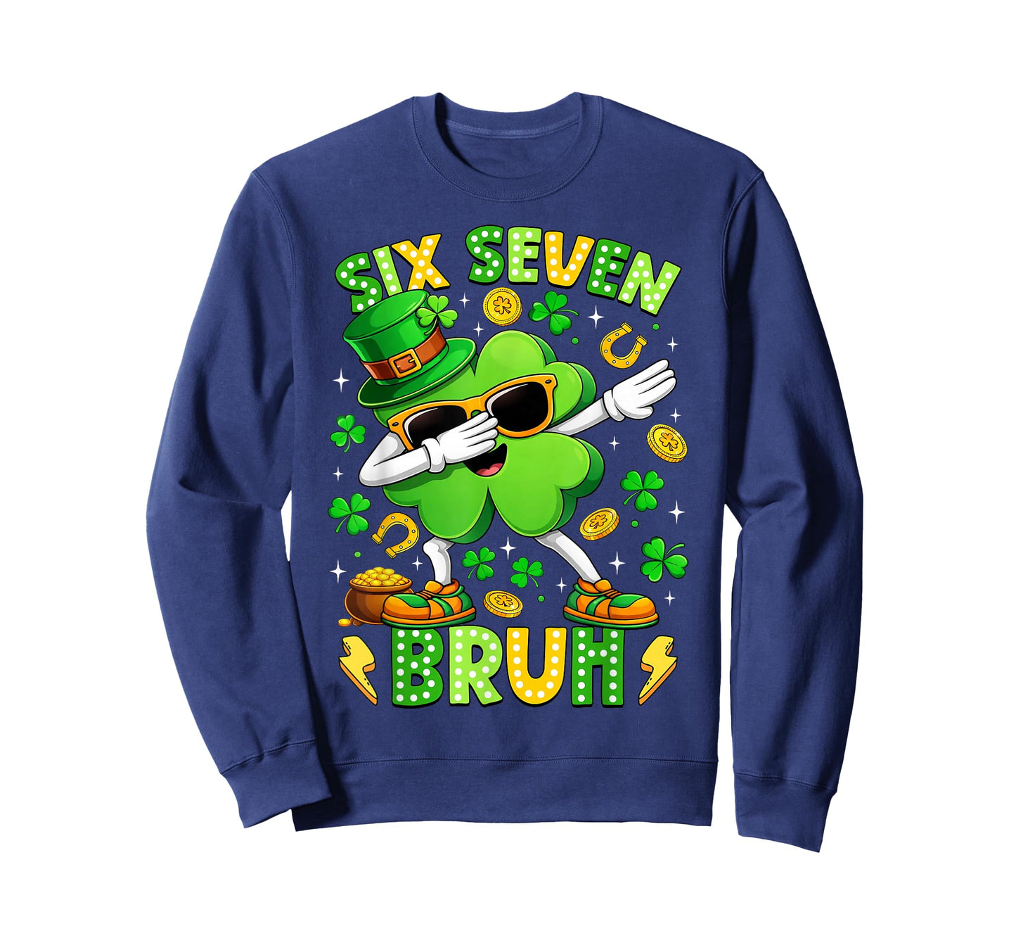 Six Seven Bruh Meme 67 Dabbing Shamrock St Patricks Day Kids T-Shirt