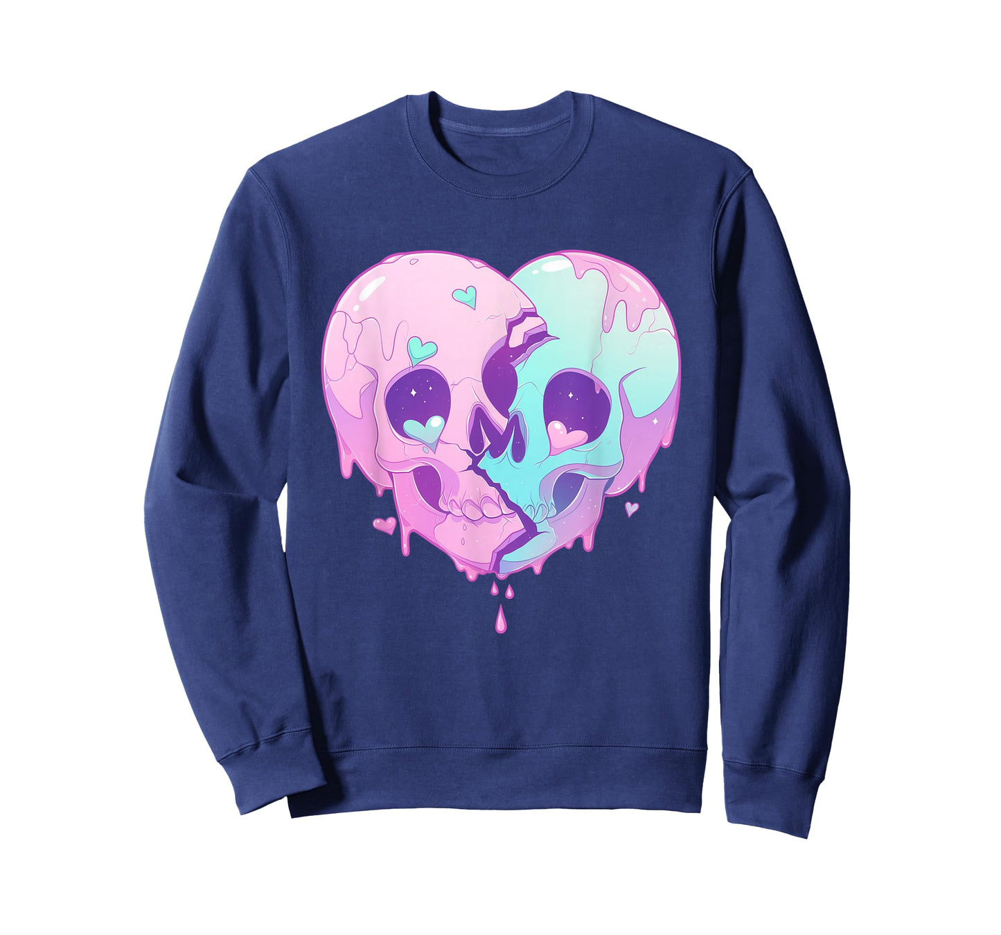 Kawaii Pastel Goth Creepy Cute Melty Broken Heart Skulls T-Shirt