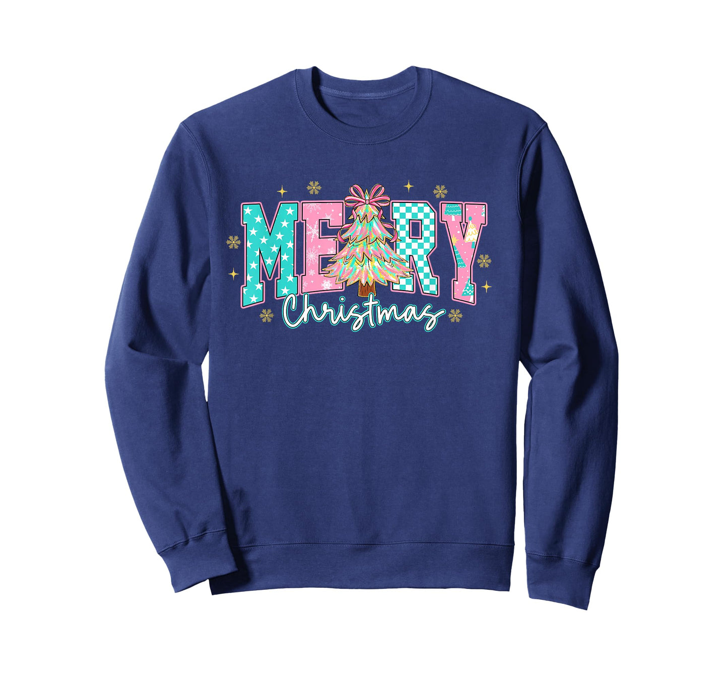 Cute Pastel Merry Christmas Retro Pink Teal Tree Gift T-Shirt