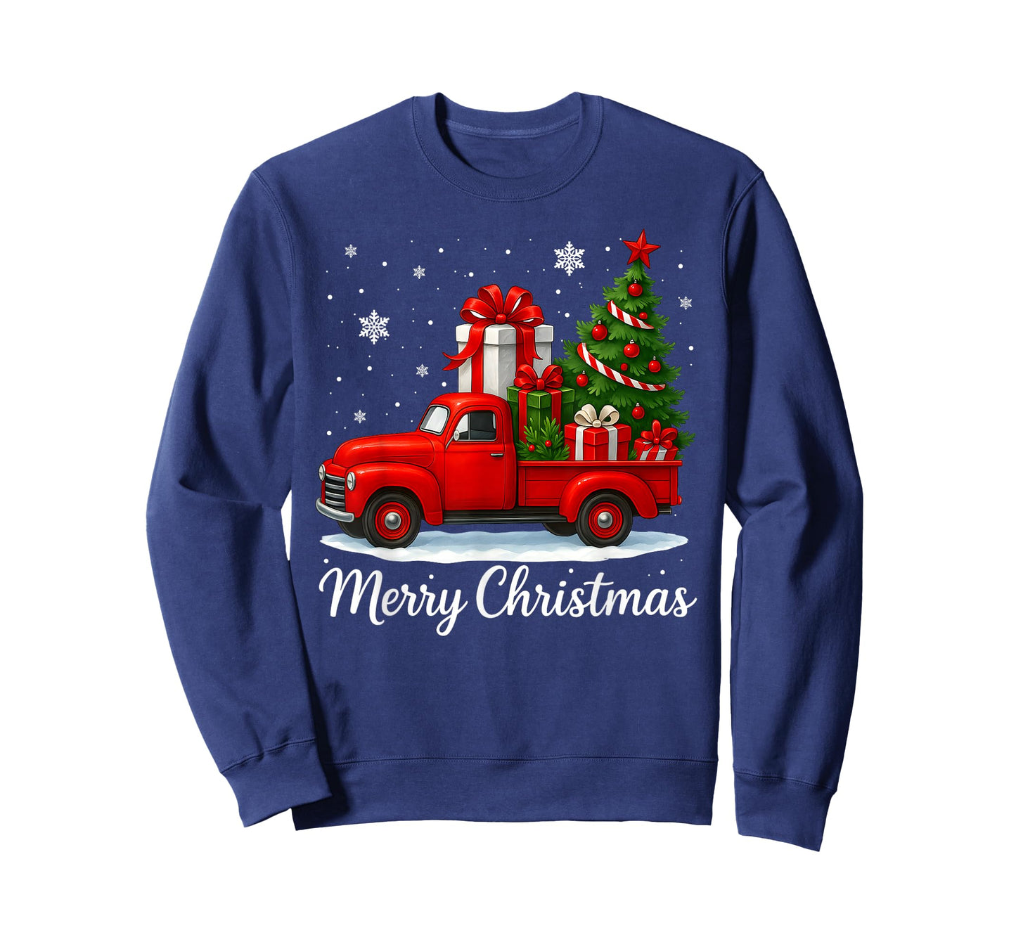 Vintage Merry Christmas Red Truck Funny Xmas Tree Boys Men T-Shirt