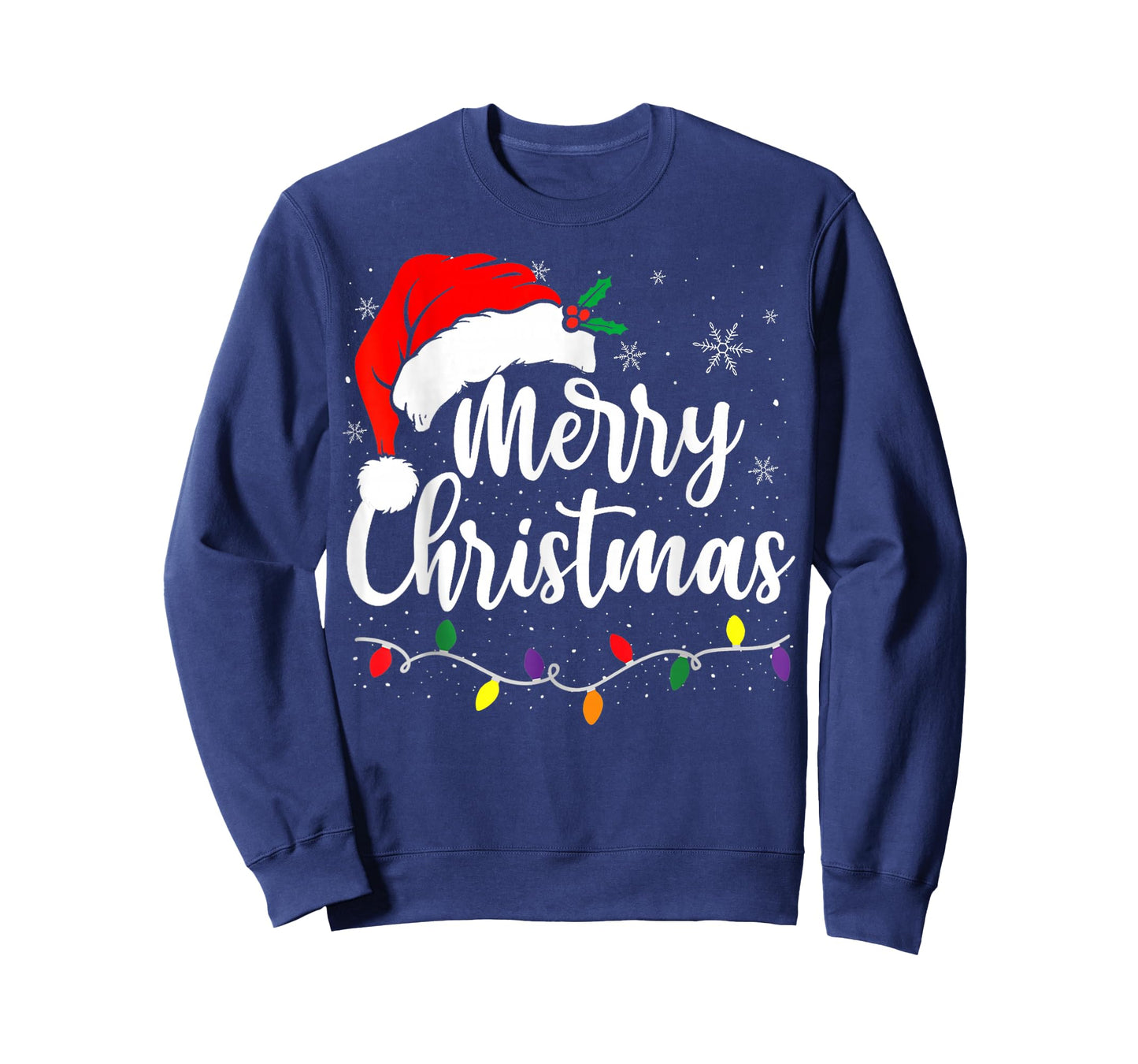 Merry Christmas Lights Red Santa Hat Xmas Family Men Women T-Shirt