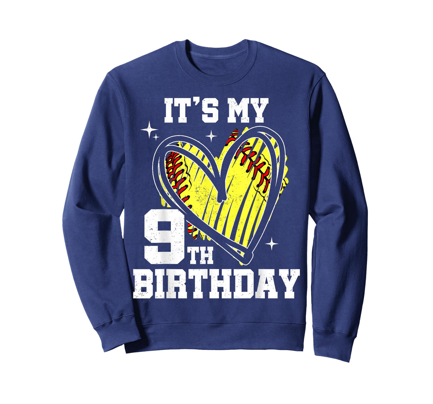 It's My 9th Birthday Softball Heart 9 Year Old Birthday T-Shirt
