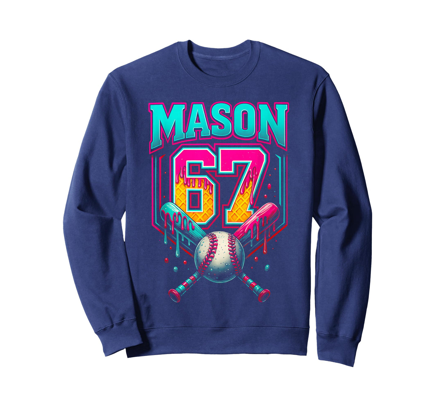 Mason 67 Funny Ice Cream Drip Baseball Ice Cream Drip T-Shirt