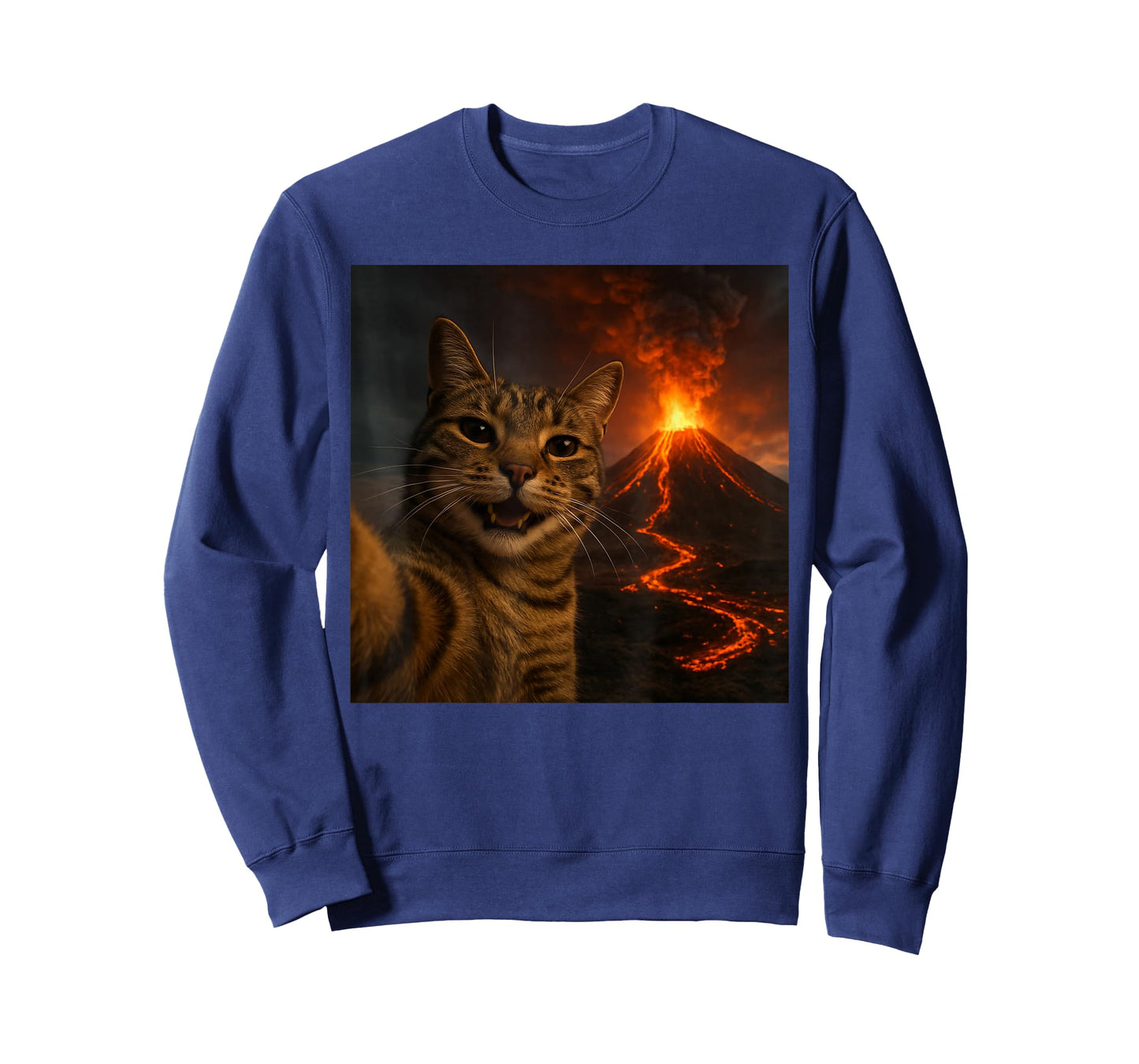 Funny Cat Selfie with Erupting Volcano Meme Sci-fi T-Shirt