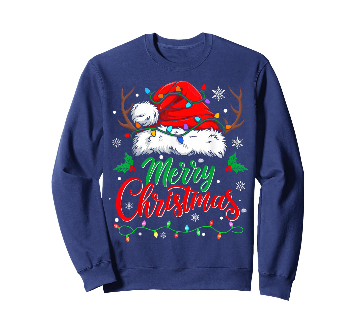 Merry Christmas Lights Red Santa Hat Xmas Family Men Women T-Shirt