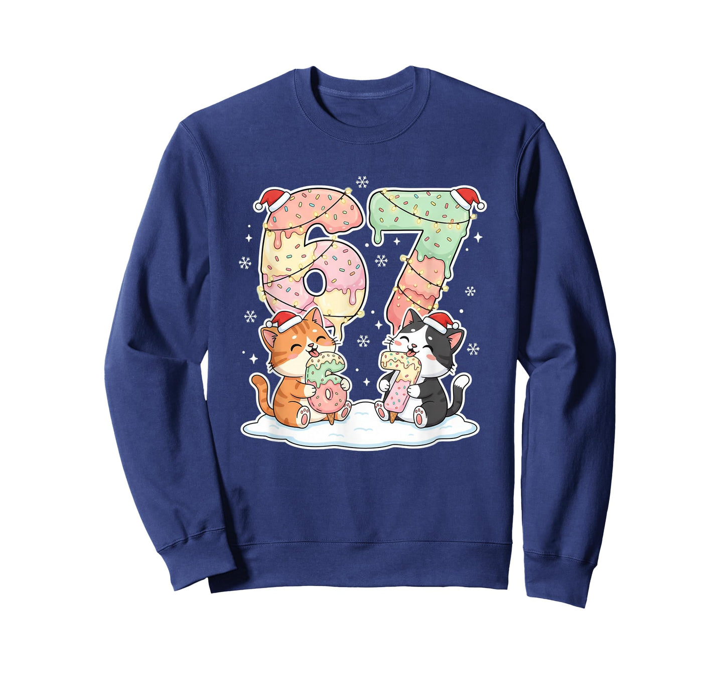 Funny Cat Christmas 67 Ice Cream Drip Meme Number 6 7 Girls T-Shirt