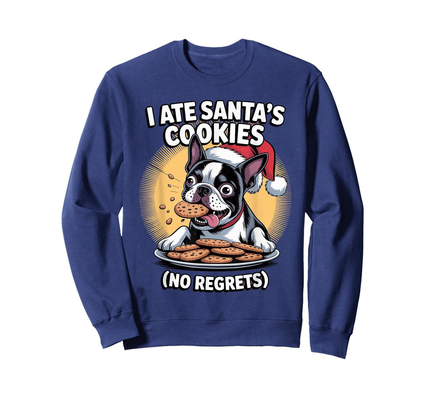 I Ate Santas Cookies Xmas Dog Funny Christmas Boston Terrier T-Shirt