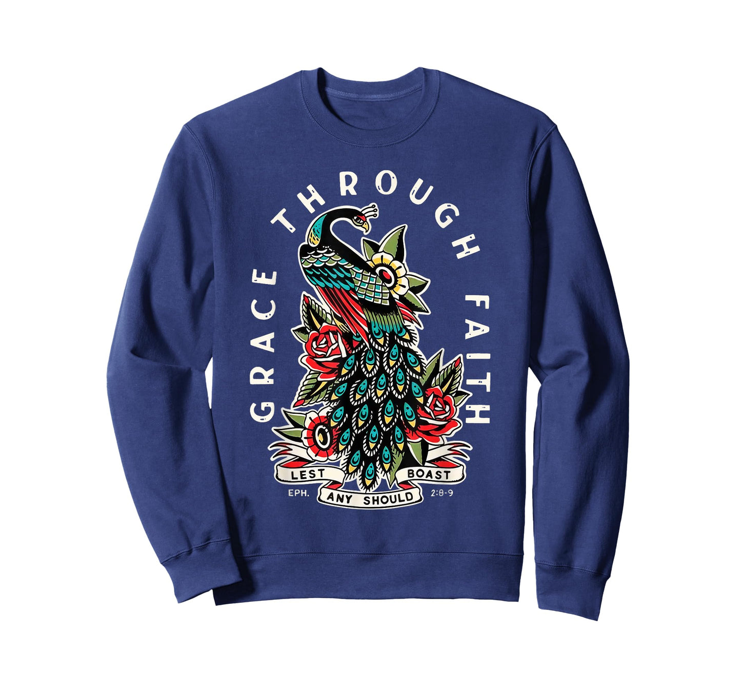 Grace Through Faith Lest Any Should Boast Peacock Christian T-Shirt