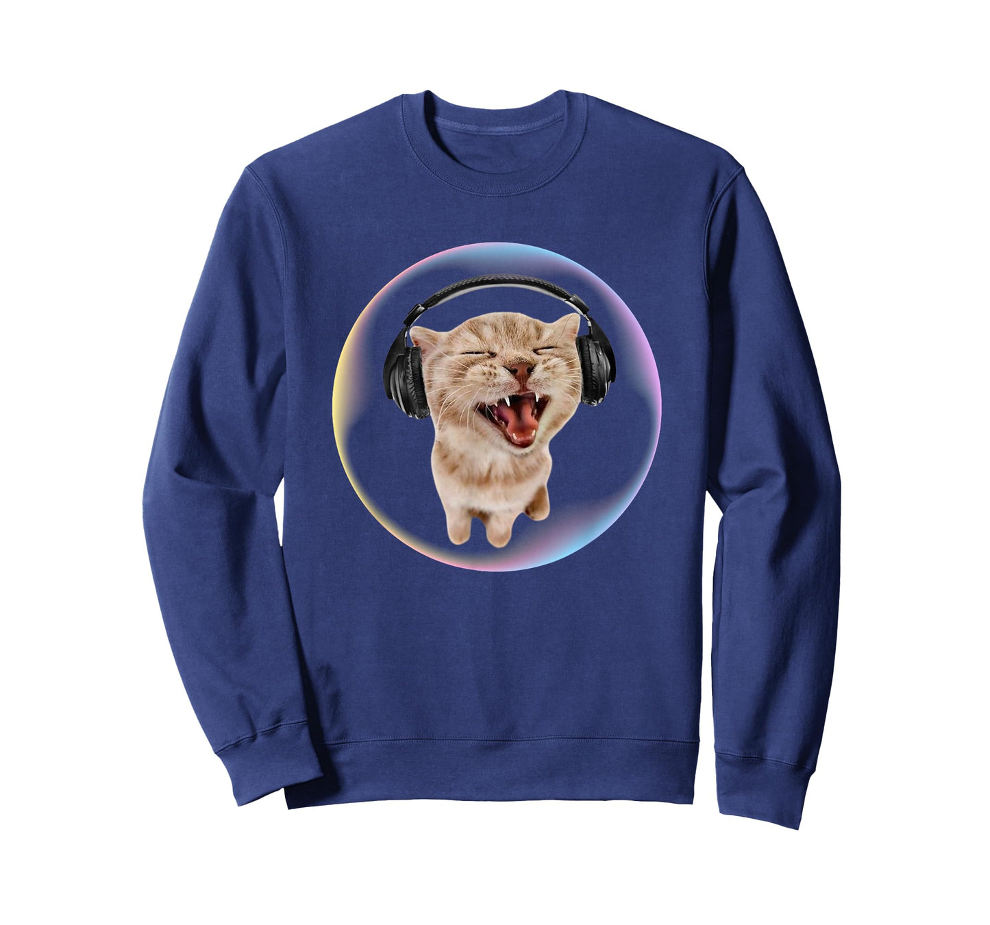 Frutiger Aero Cat Wearing Headphones Bubble 2000s Gen-Z Meme T-Shirt