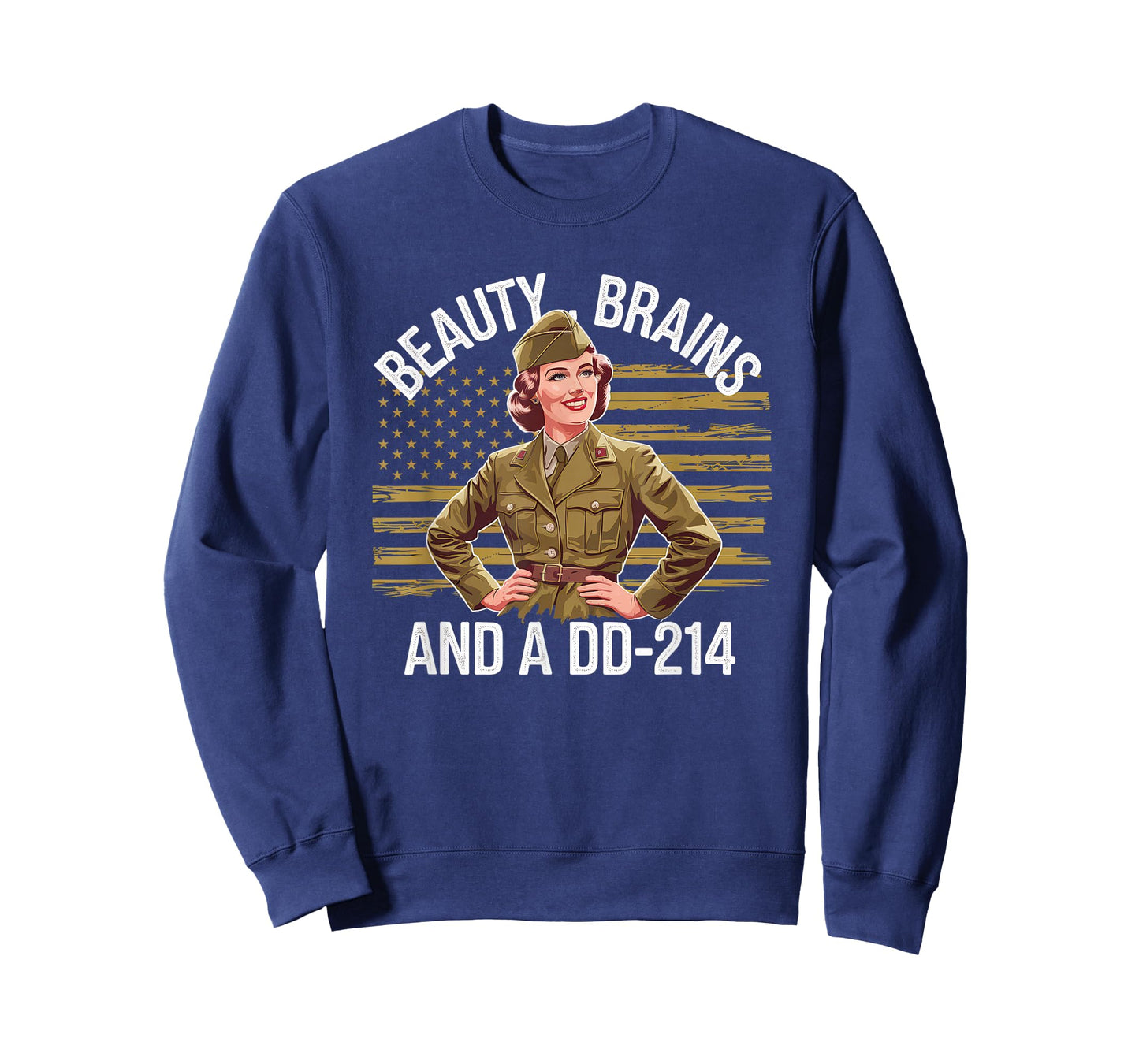 Beauty Brains and A DD-214 Strong Veteran Woman American T-Shirt