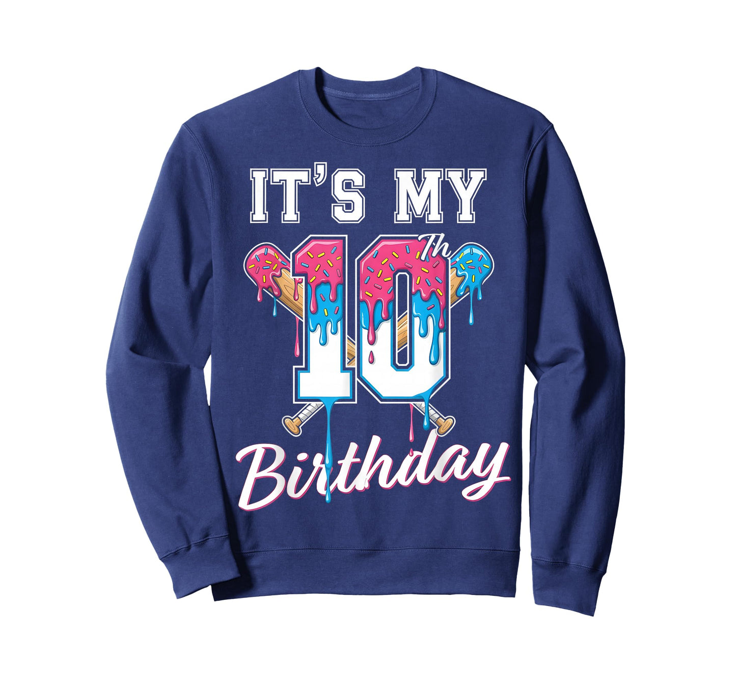 Baseball 10 Year Old Ice Cream Drip 10th Birthday Boys T-Shirt