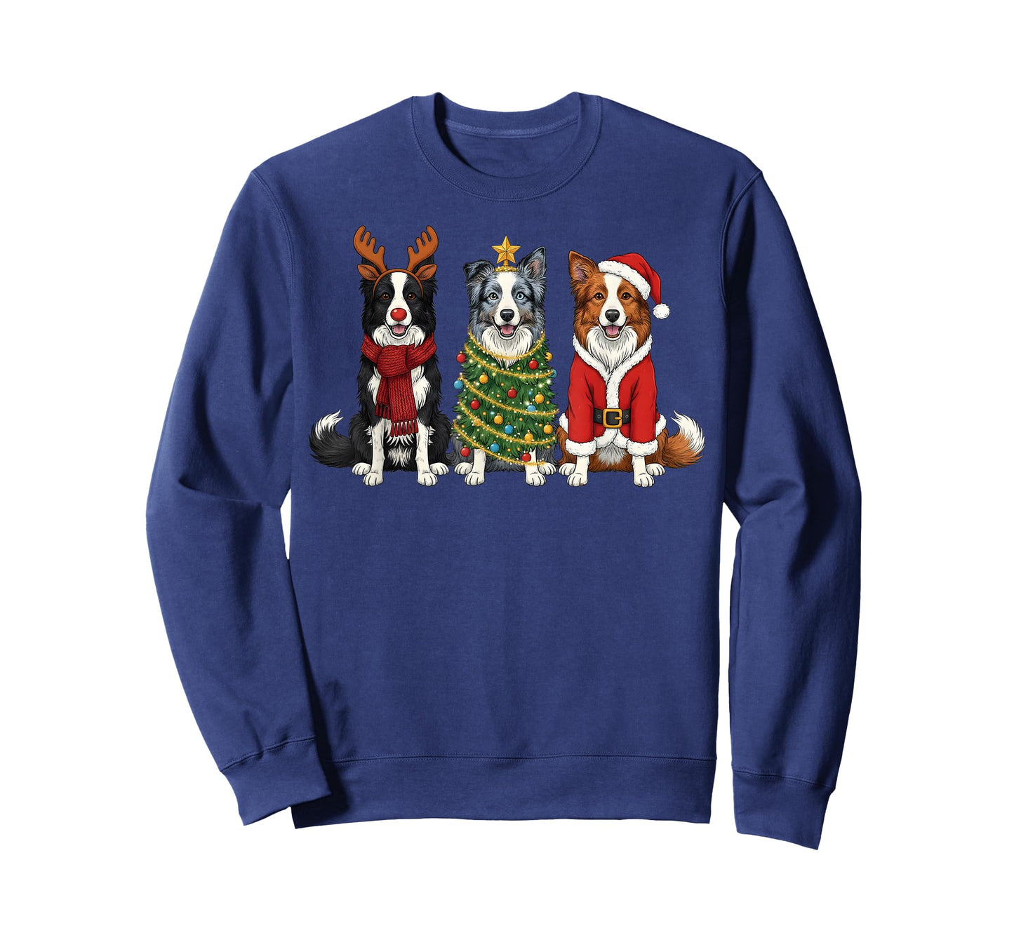 Retro Christmas Border Collie Santa Reindeer Dog Lover T-Shirt