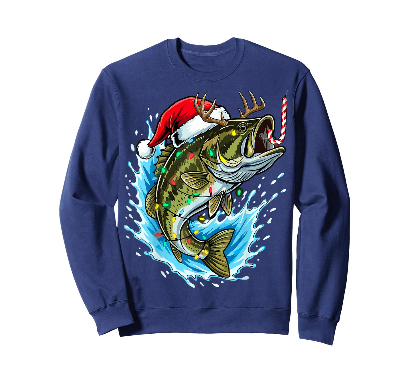 Christmas Bass Fishing Lights Xmas Santa Hat Fish T-Shirt