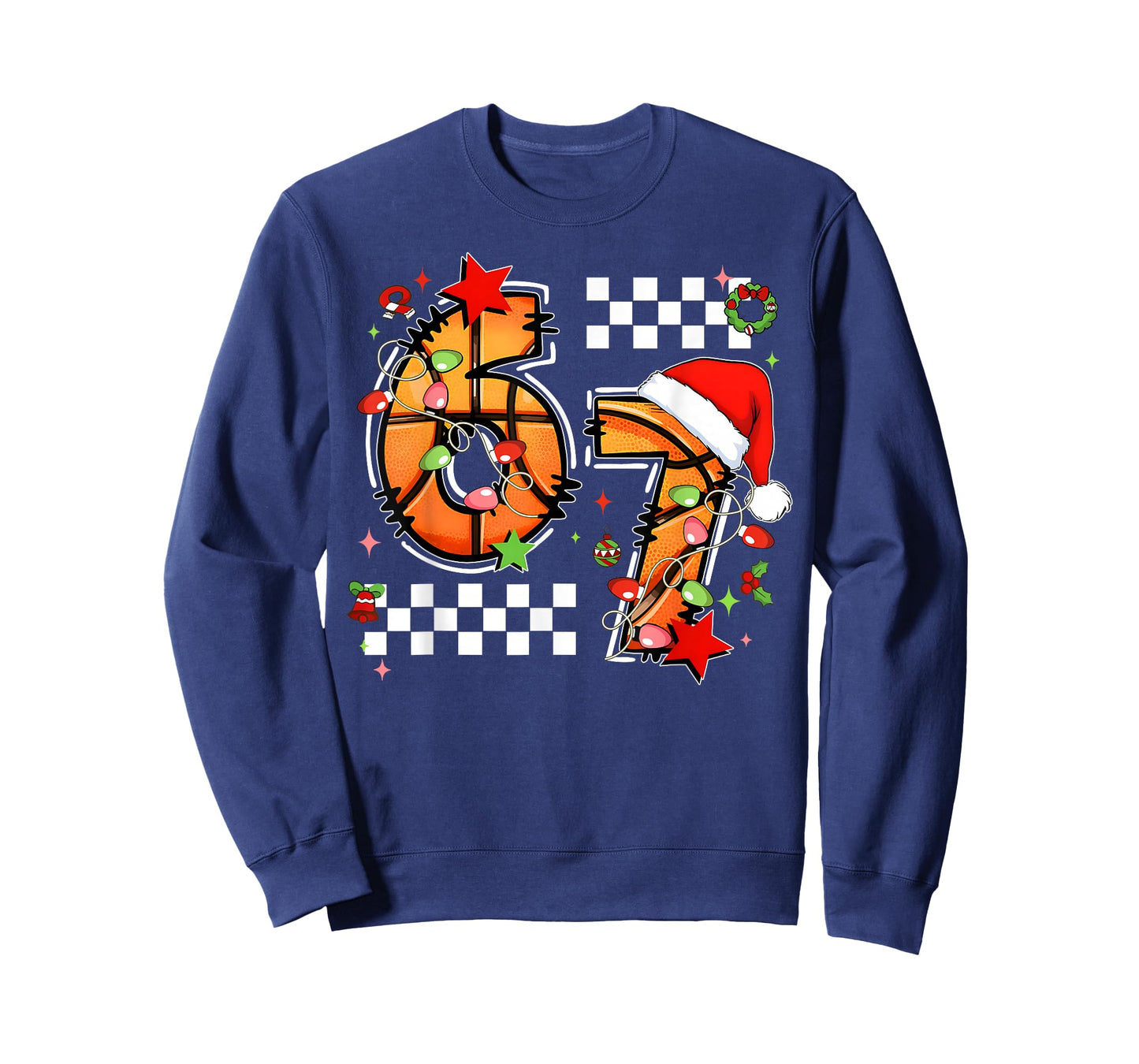 Checkered 67 Basketball Santa Hat Christmas Six Seven Meme T-Shirt