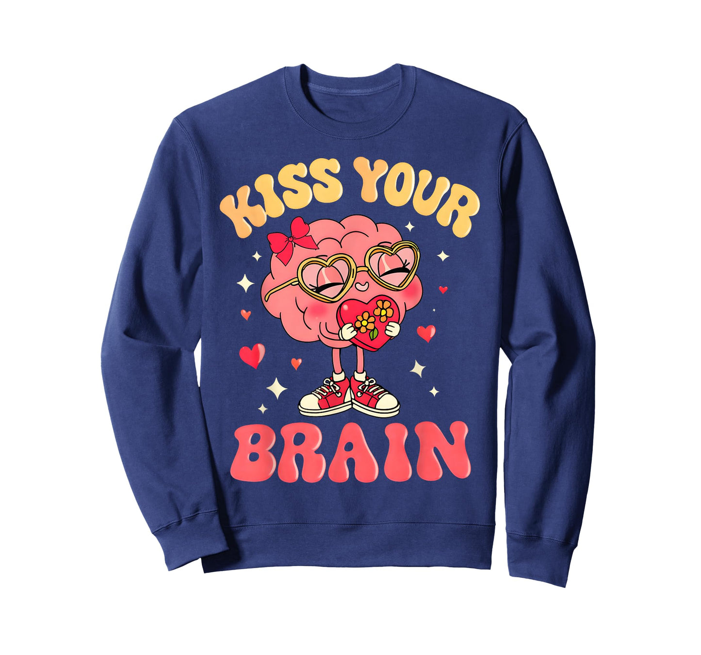 Valentine Kiss Your Brain Retro Teacher Squad Heart Kid T-Shirt