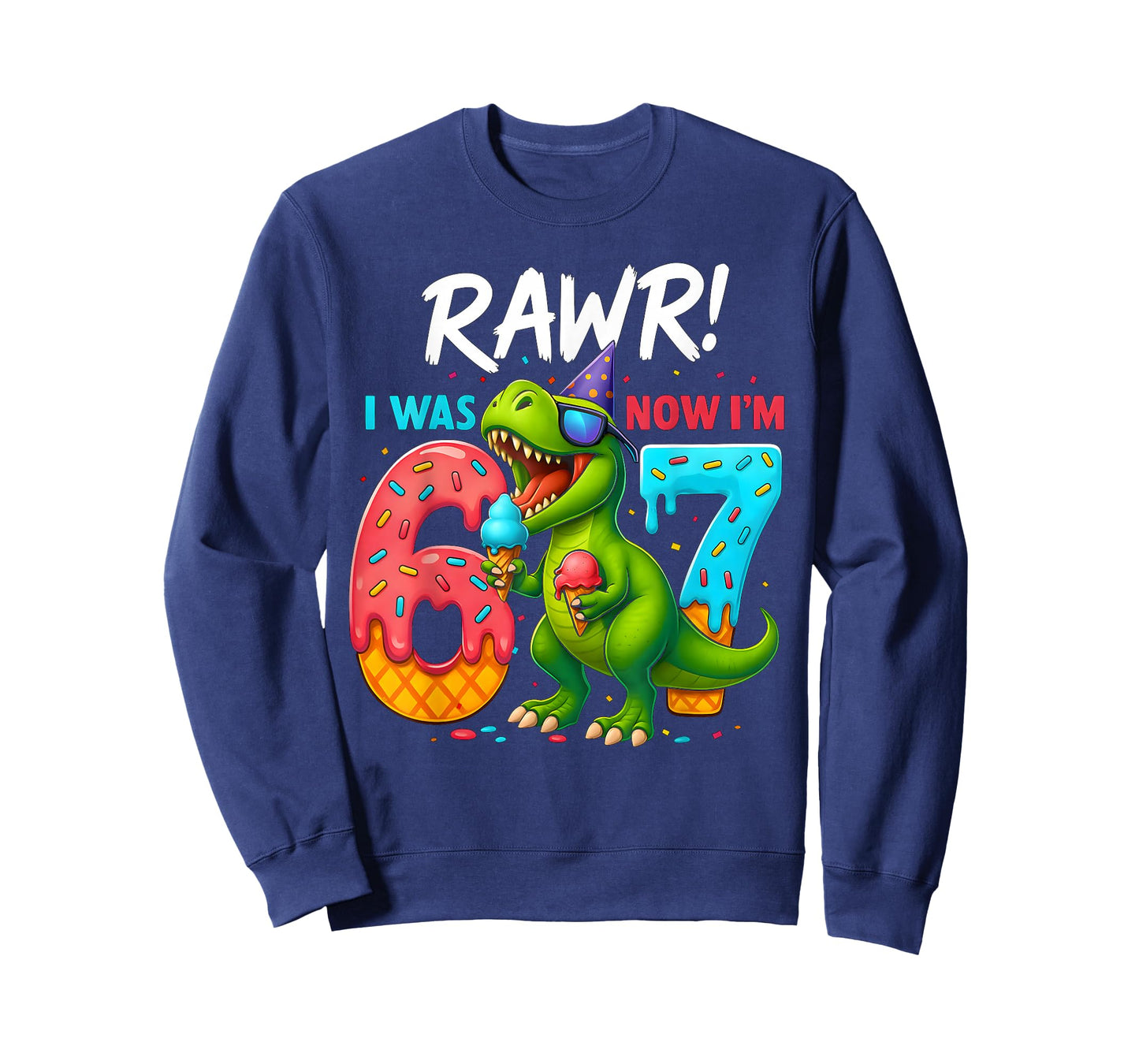 I was 6 Now I’m 7 Years Old 7th Birthday 6-7 T Rex Dinosaur T-Shirt