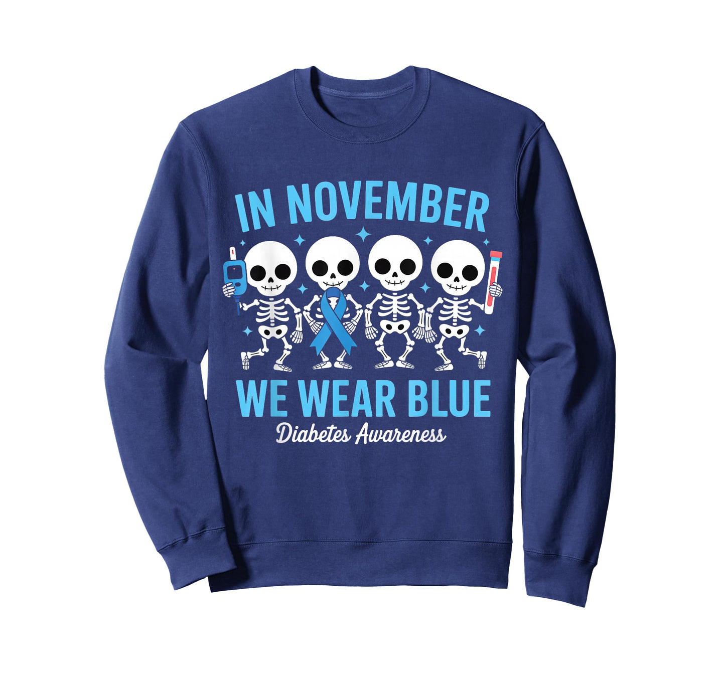 in November We Wear Blue Skeleton Diabetes Awareness T-Shirt