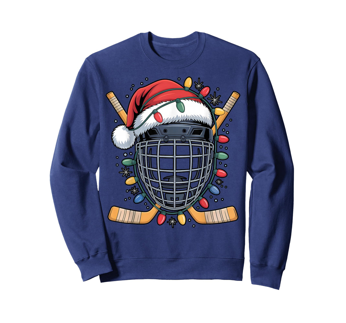 Santa Hockey Goalie Mask Christmas Lights Xmas Men Boys T-Shirt