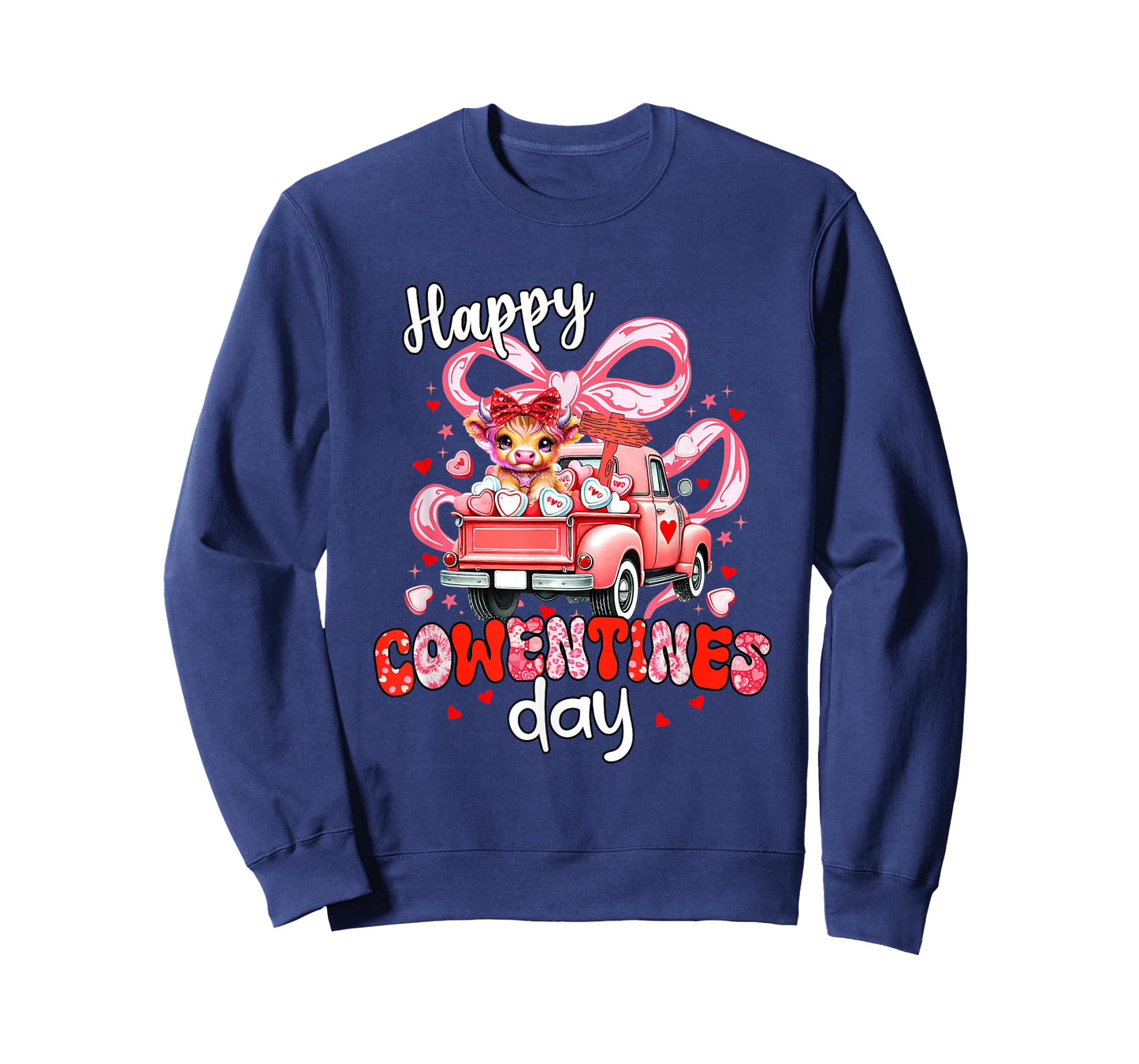 Happy Cowentine’s Day Cute Highland Cow Valentine Truck Bow T-Shirt
