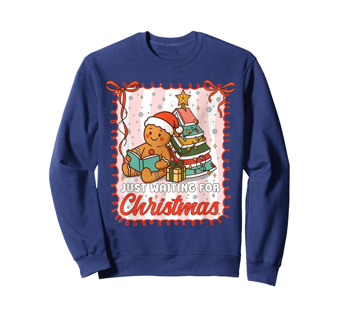 Just Waiting for Christmas Cute Gingerbread Reading Book T-Shirt