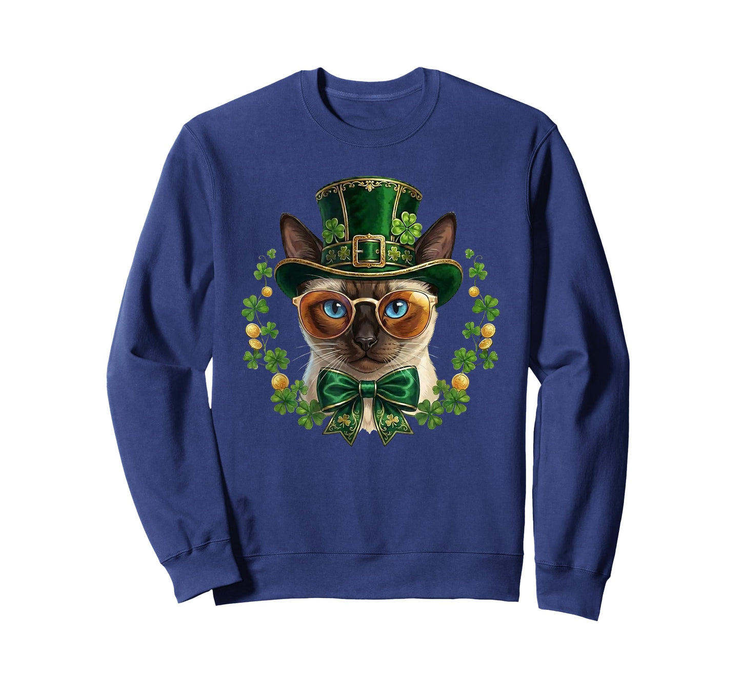 Siamese Cat Leprechaun Hat Glasses St Patricks Day T-Shirt