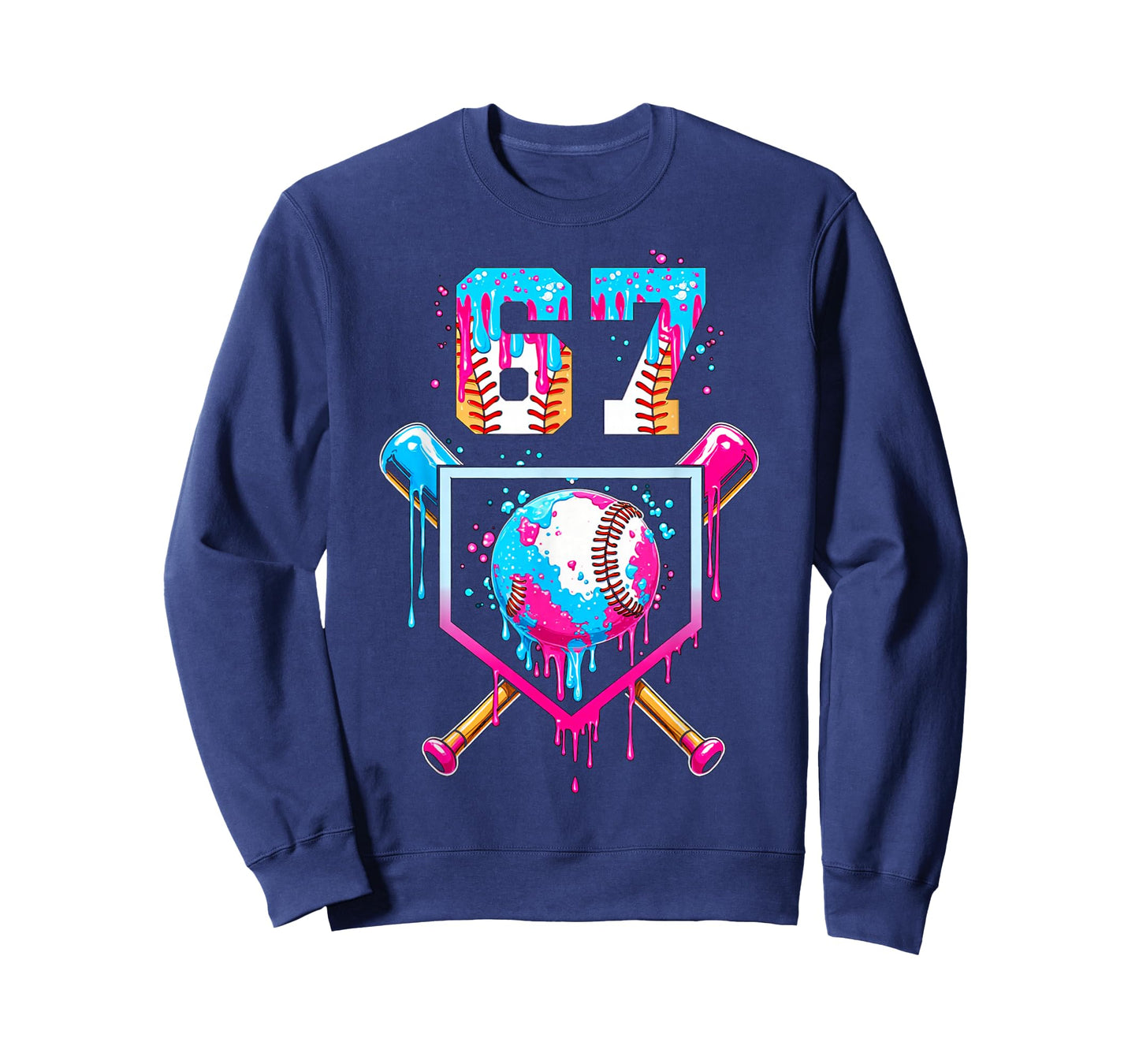 Ice Cream Dripping Boys Baseball Drip Fun 6 7 Six Seven Meme T-Shirt
