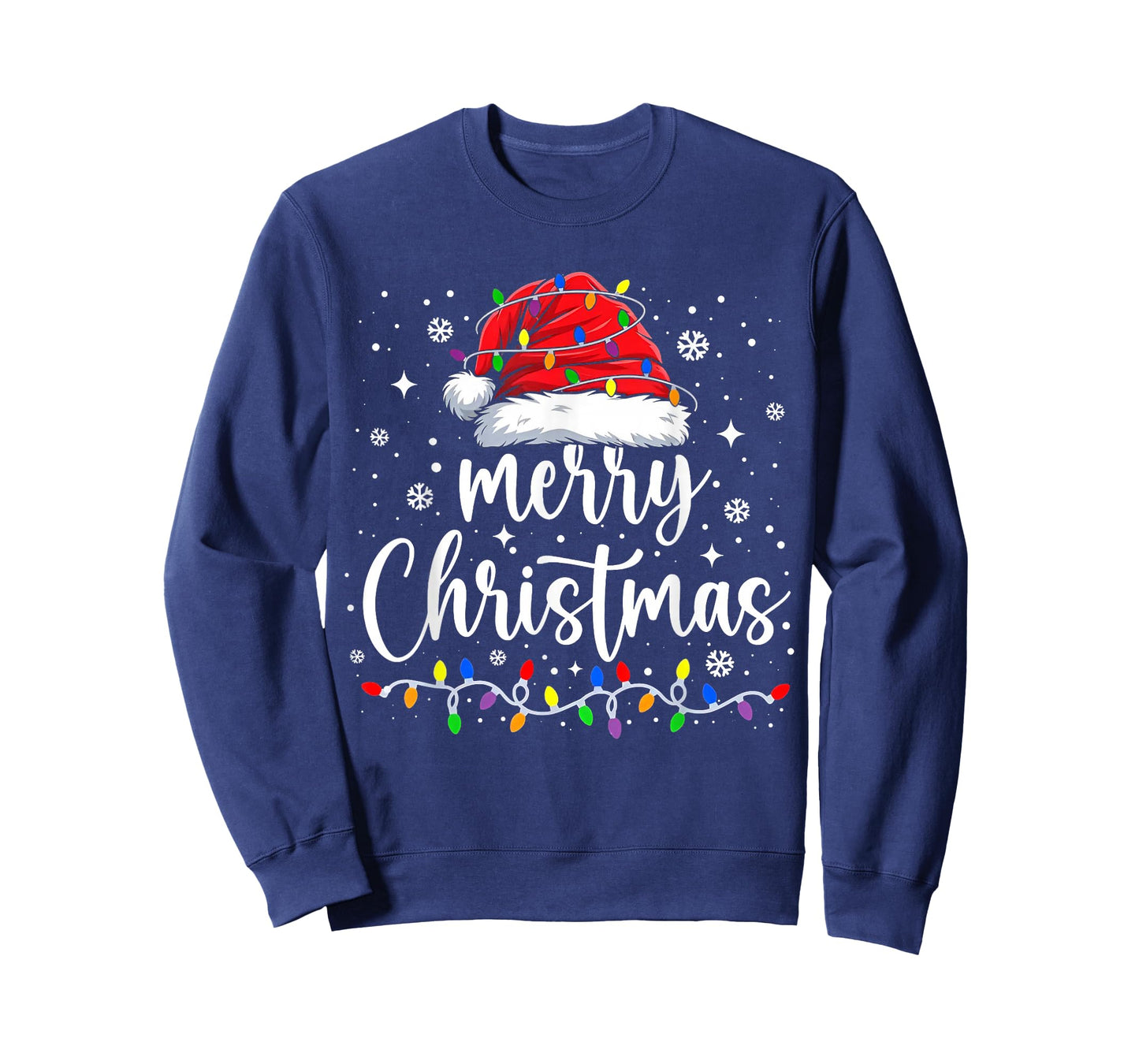 Merry Christmas Lights Santa Hat Xmas Family Matching Pajama T-Shirt