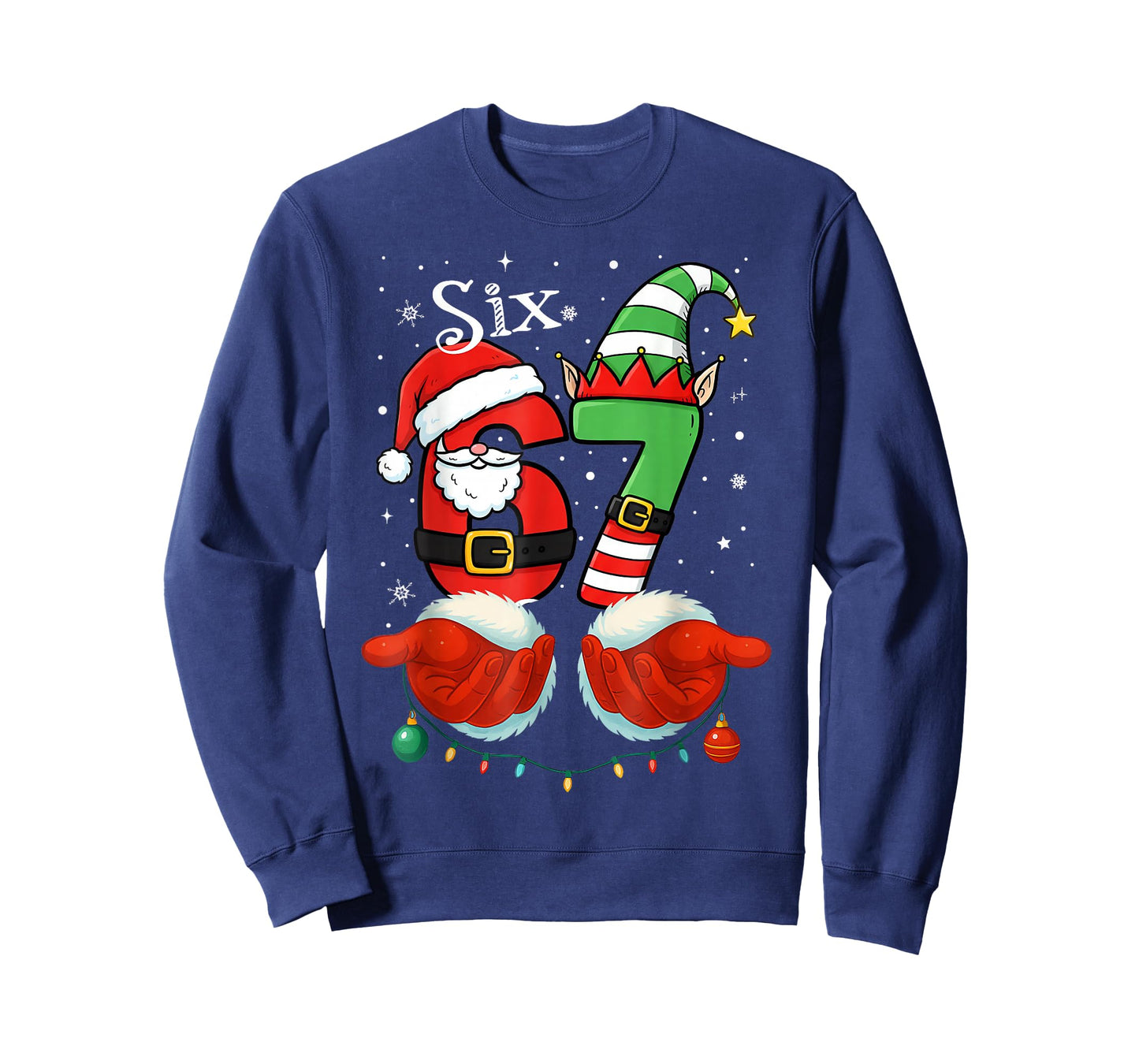 Funny Six Seven 67 Meme 6 7 Christmas Santa Hand Boys Teens T-Shirt