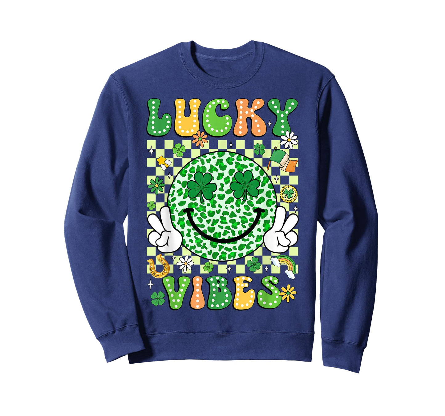 Groovy St Patricks Day Lucky Vibes Shamrock Women Men Kids T-Shirt