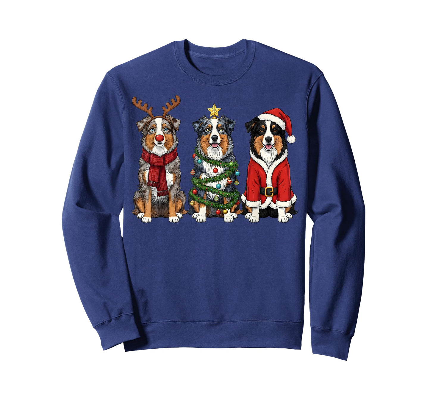 Retro Christmas Australian Shepherd Santa Reindeer Dog Lover T-Shirt