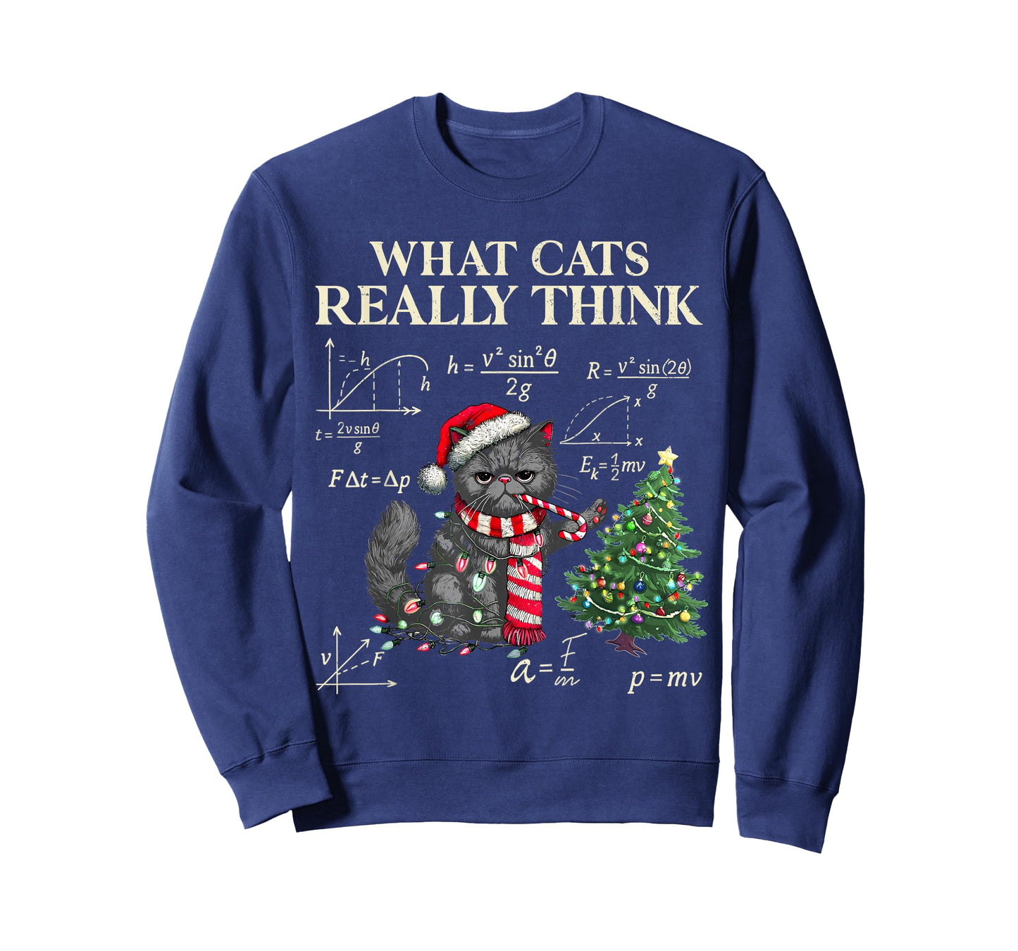 Funny Black Cat Pushing Xmas Tree Over Cats Physics Humor PJ T-Shirt